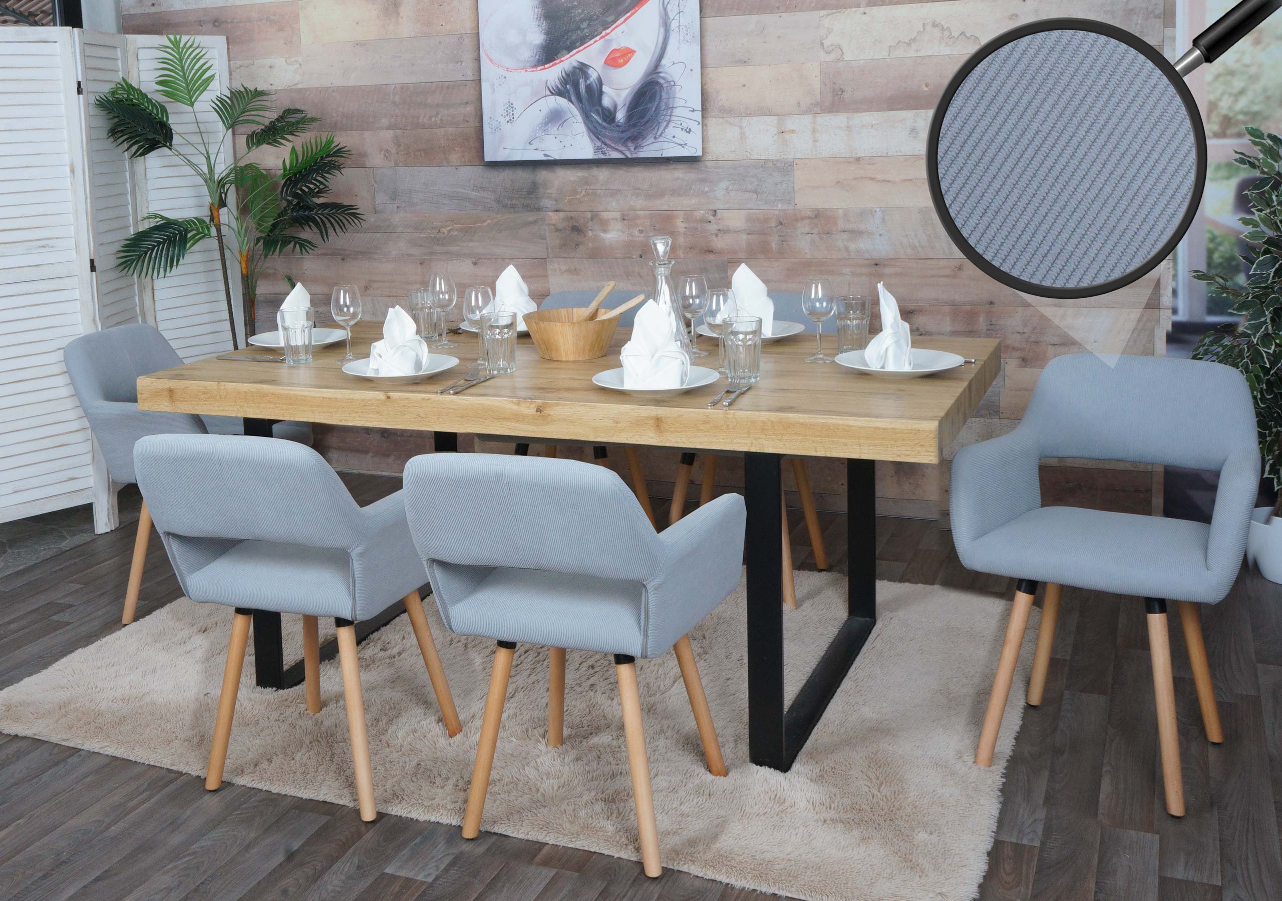 6er-Set Esszimmerstuhl MCW-A50 II, Stuhl K&uuml;chenstuhl Polsterstuhl, Holz Stoff/Textil Cord (400g/m&sup2;) MVG ~ hellgrau - Bild 1