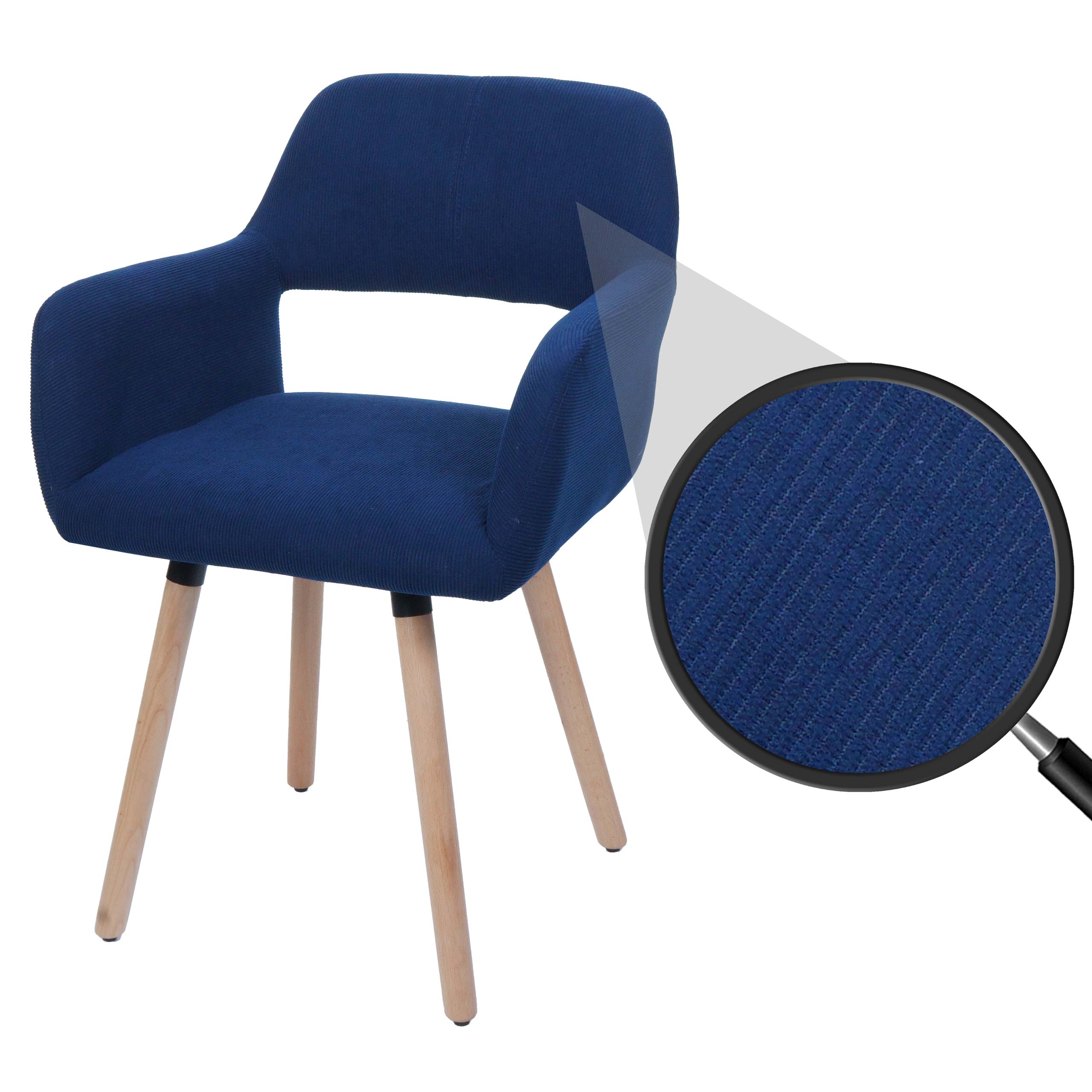 Esszimmerstuhl MCW-A50 II, Stuhl K&uuml;chenstuhl Polsterstuhl, Holz Stoff/Textil Cord (400g/m&sup2;) MVG ~ blau - Bild 1