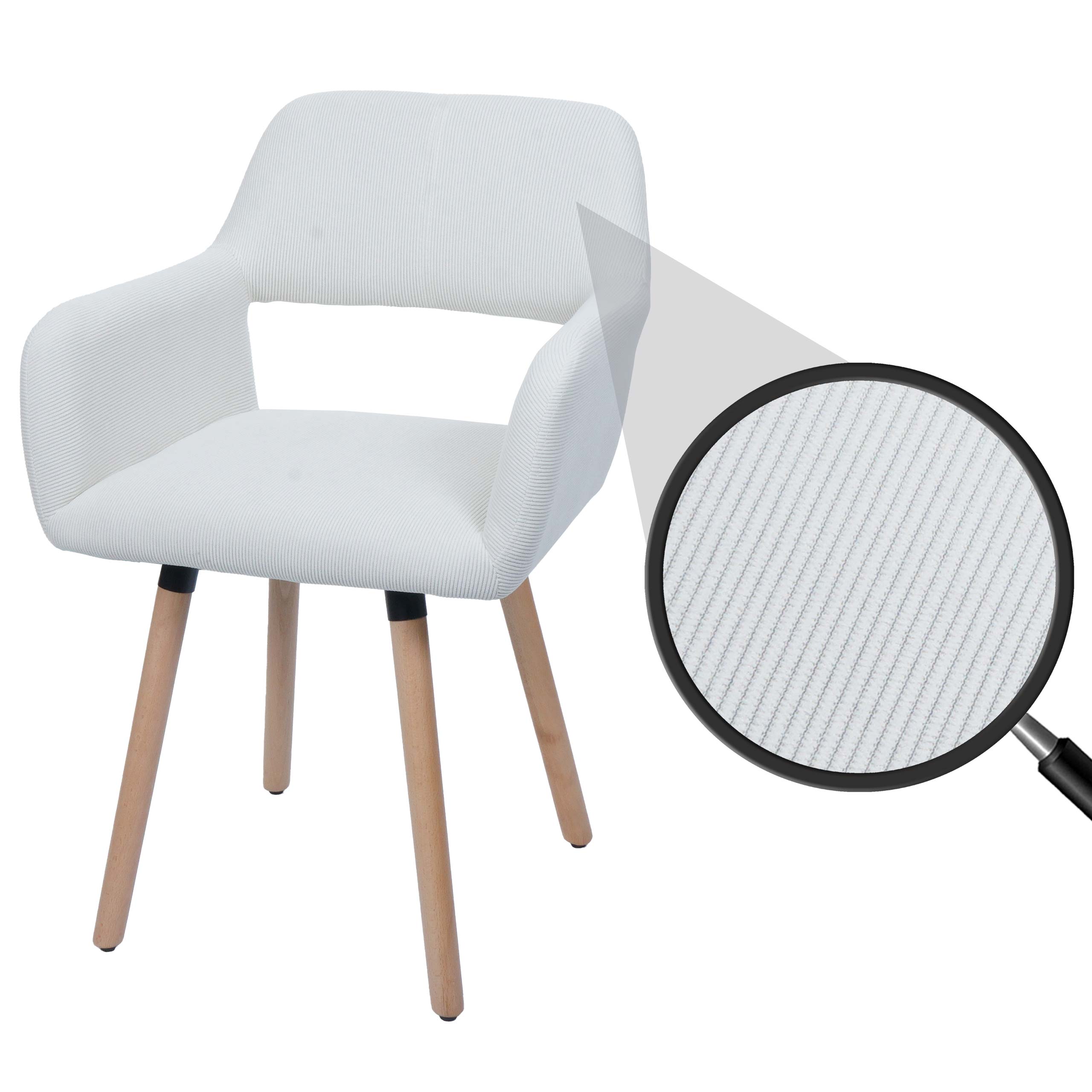 Esszimmerstuhl MCW-A50 II, Stuhl K&uuml;chenstuhl Polsterstuhl, Holz Stoff/Textil Cord (400g/m&sup2;) MVG ~ creme-wei&szlig; - Bild 1