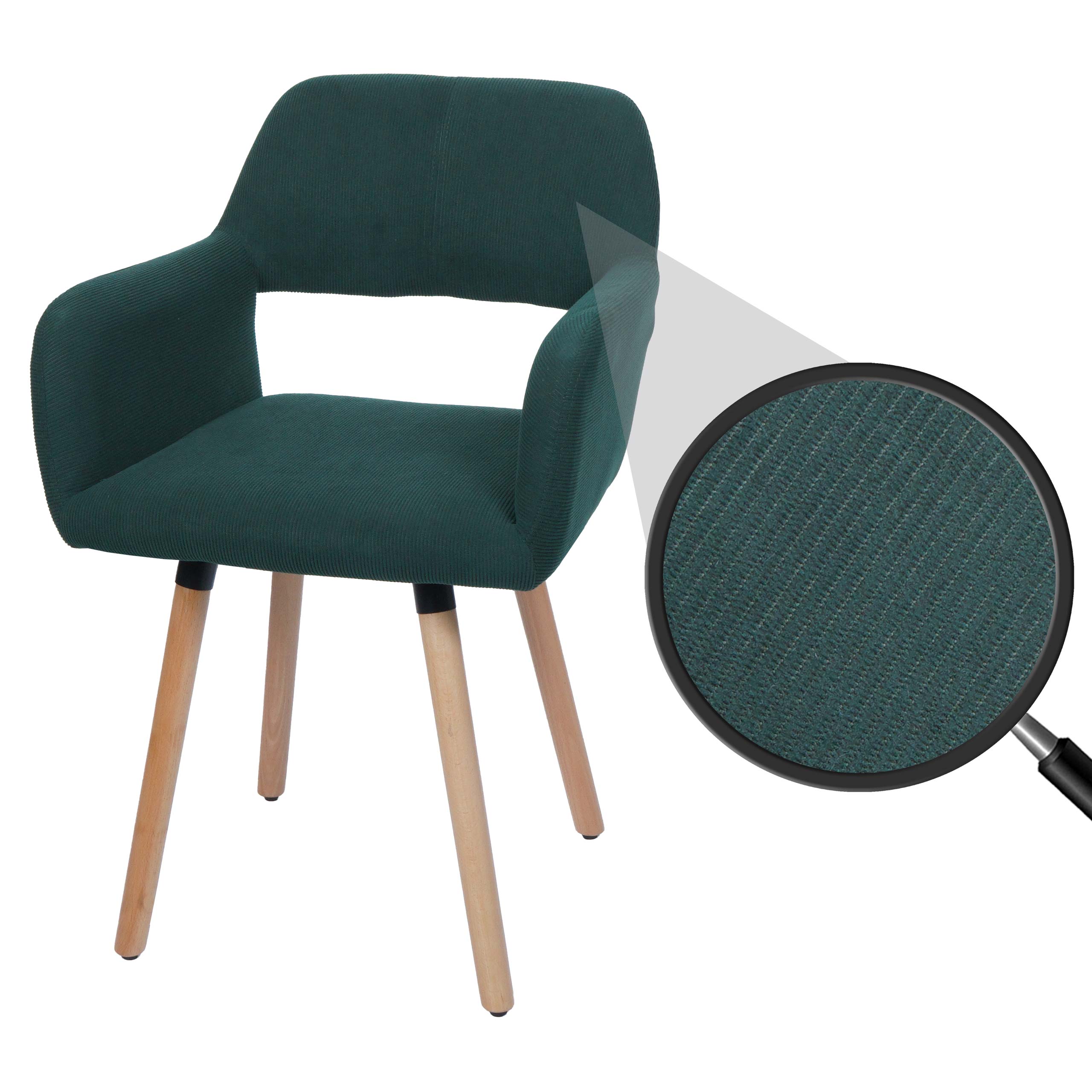 Esszimmerstuhl MCW-A50 II, Stuhl K&uuml;chenstuhl Polsterstuhl, Holz Stoff/Textil Cord (400g/m&sup2;) MVG ~ gr&uuml;n - Bild 1
