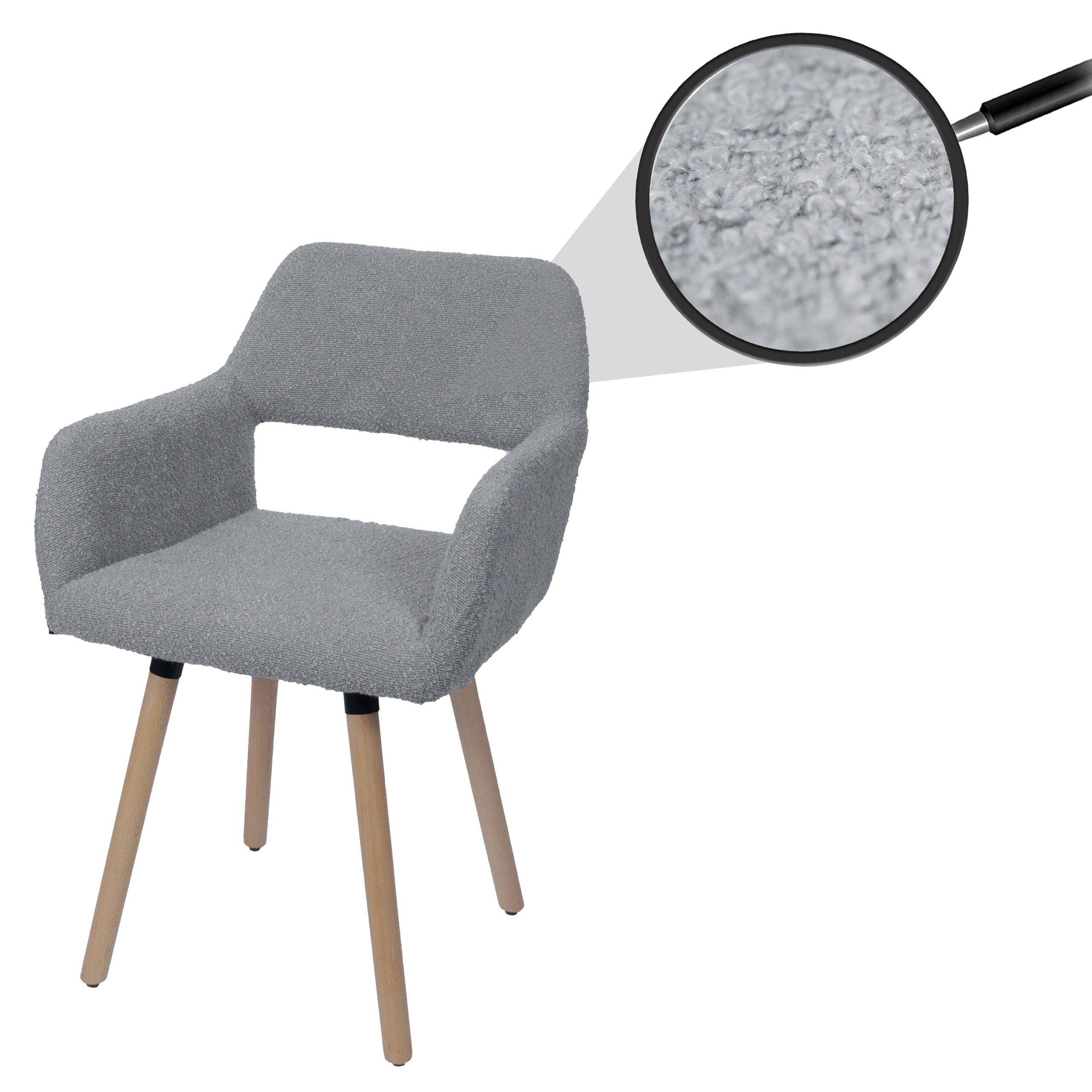 Esszimmerstuhl MCW-A50 II, Stuhl K&uuml;chenstuhl Polsterstuhl, Holz Stoff/Textil Boucl&eacute; (450g/m&sup2;) MVG ~ grau - Bild 1