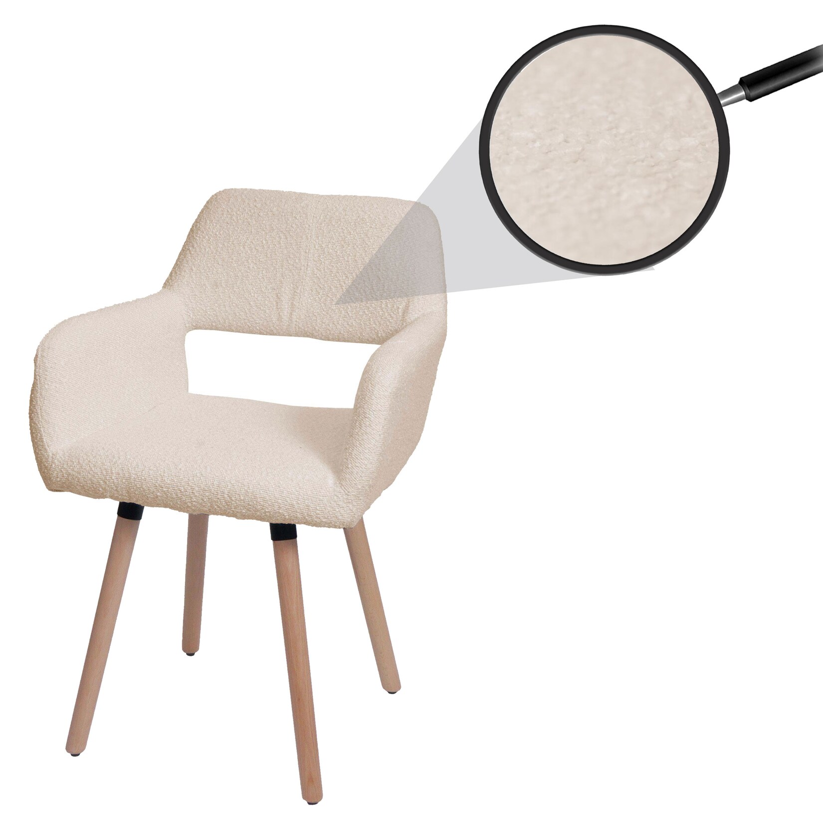 Esszimmerstuhl MCW-A50 II, Stuhl Küchenstuhl Polsterstuhl, Holz Stoff/Textil Bouclé (450g/m²) MVG ~ beige