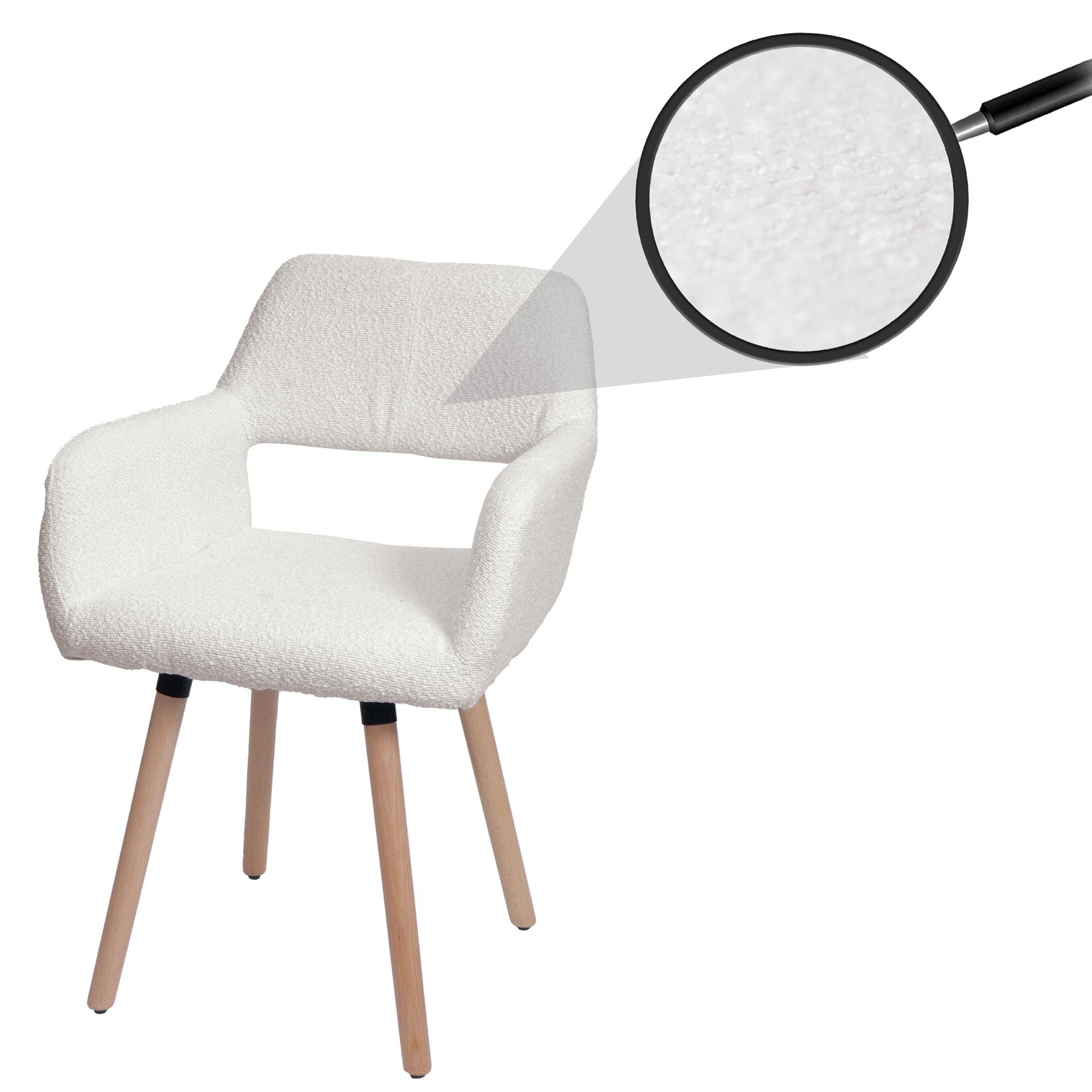 Esszimmerstuhl MCW-A50 II, Stuhl Küchenstuhl Polsterstuhl, Holz Stoff/Textil Bouclé (450g/m²) MVG ~ creme