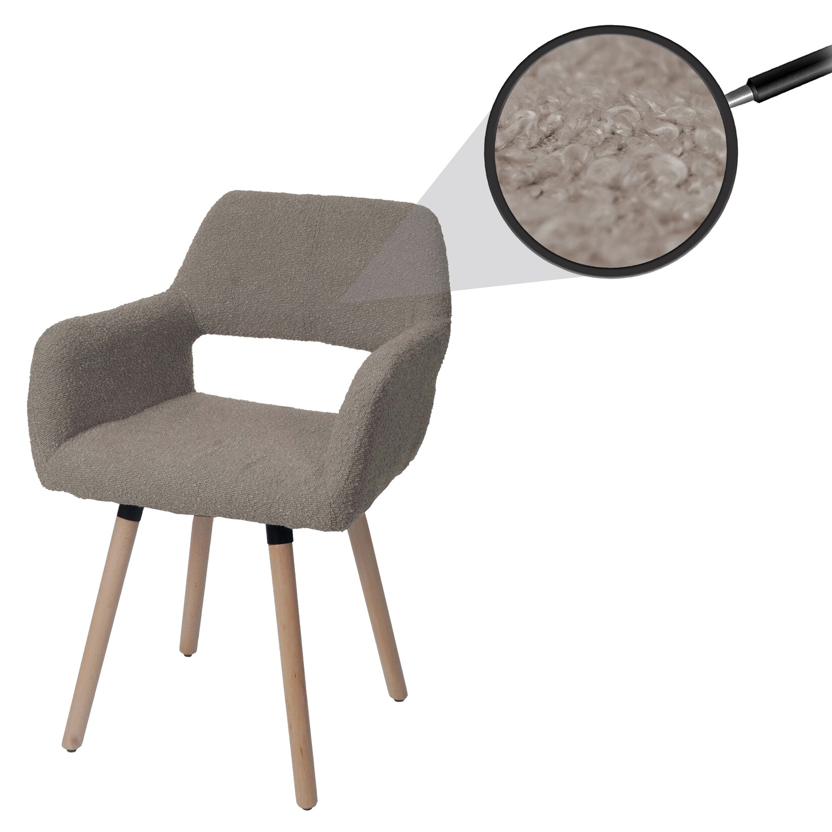 Esszimmerstuhl MCW-A50 II, Stuhl Küchenstuhl Polsterstuhl, Holz Stoff/Textil Bouclé (450g/m²) MVG ~ taupe