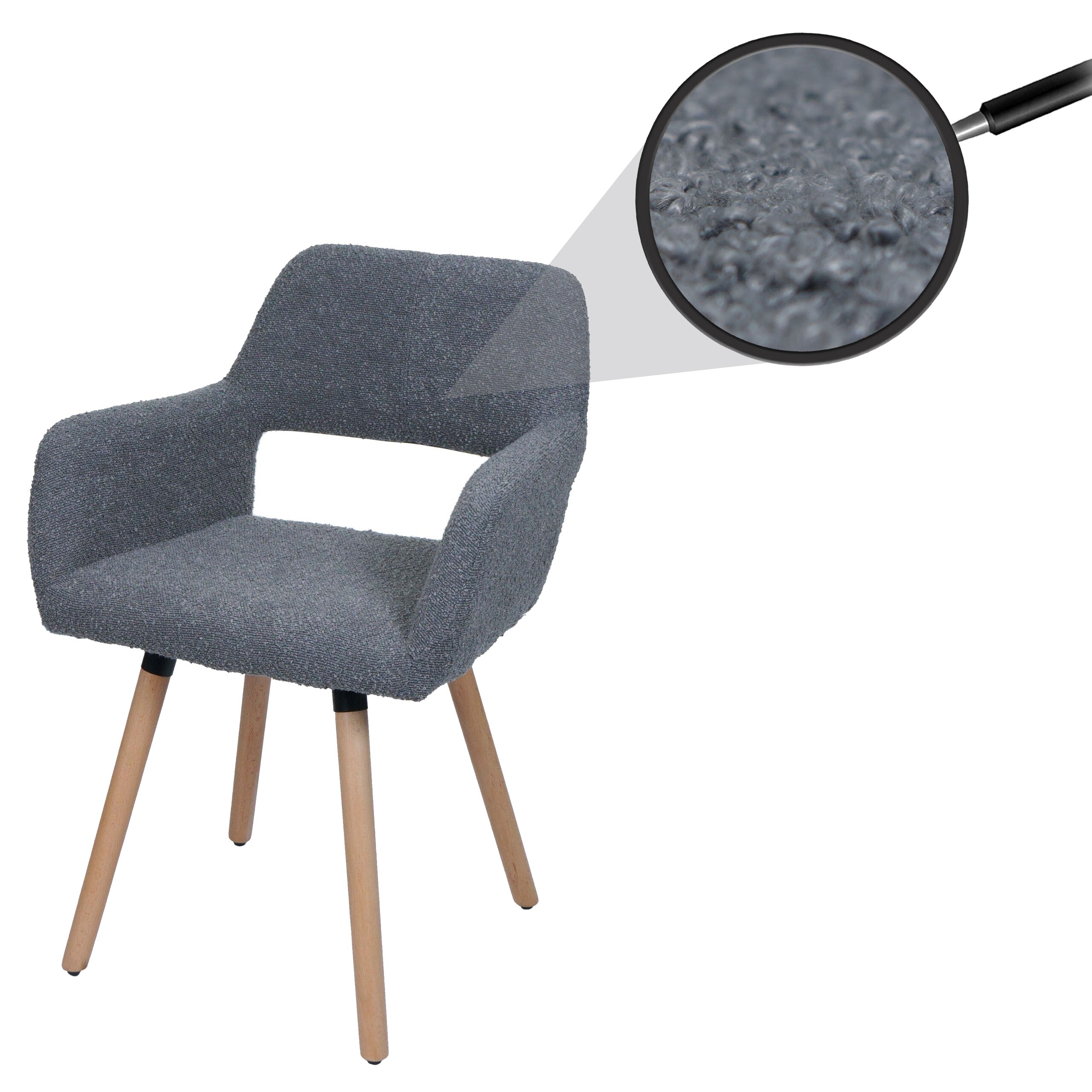 Esszimmerstuhl MCW-A50 II, Stuhl K&uuml;chenstuhl Polsterstuhl, Holz Stoff/Textil Boucl&eacute; (450g/m&sup2;) MVG ~ dunkelgrau - Bild 1