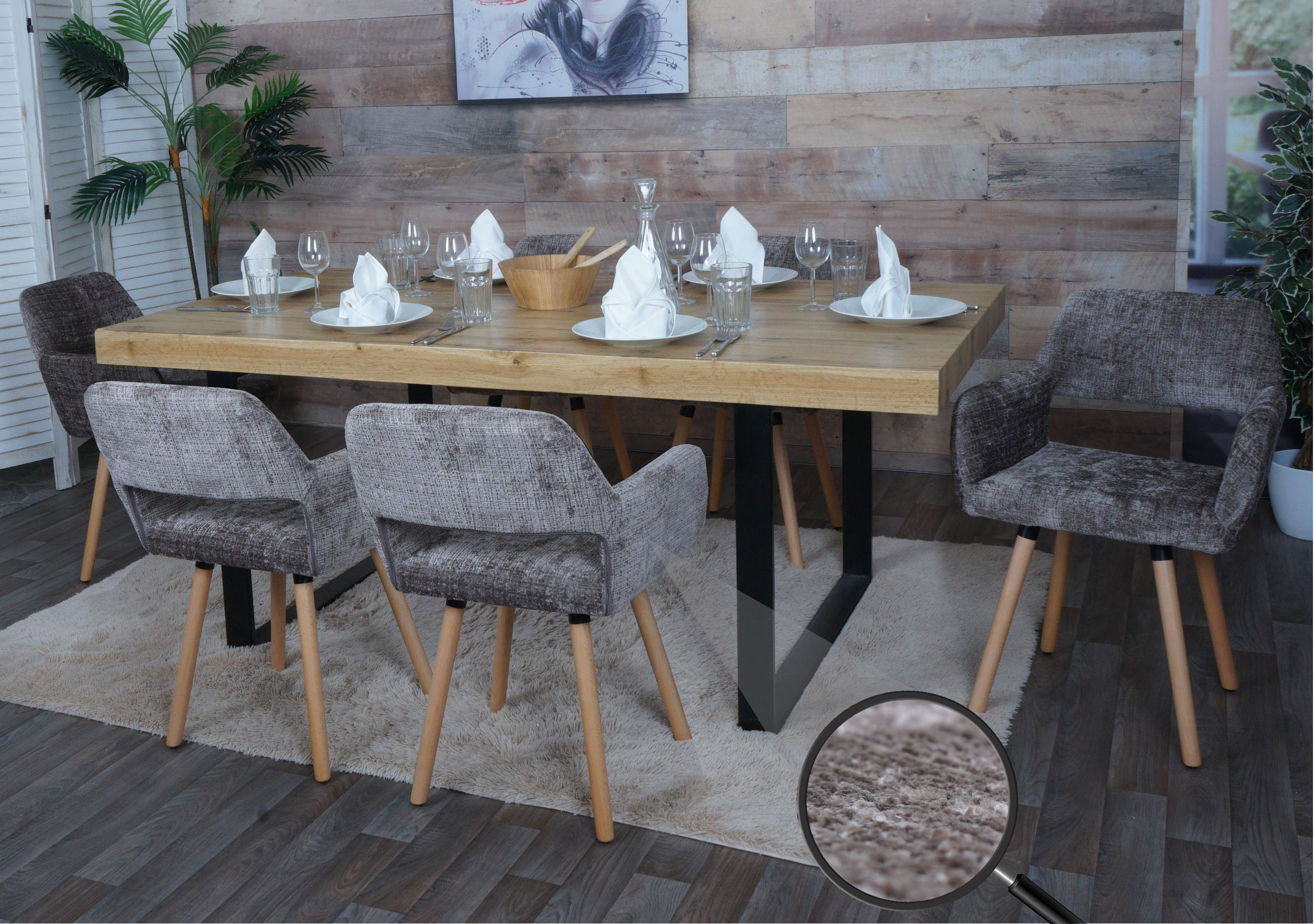 6er-Set Esszimmerstuhl MCW-A50 II, K&uuml;chenstuhl Polsterstuhl, Holz Stoff/Textil Chenille (465g/m&sup2;) MVG ~ braun - Bild 1