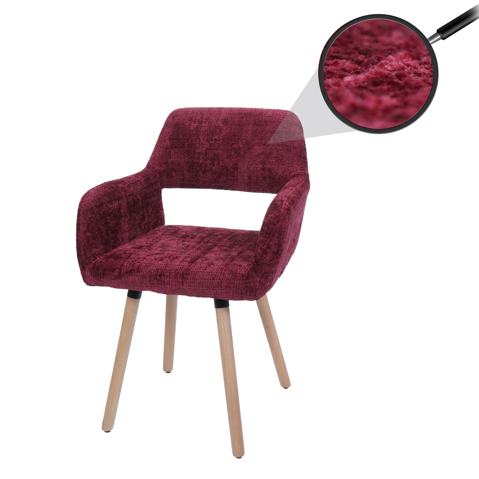 Esszimmerstuhl MCW-A50 II, Stuhl Küchenstuhl Polsterstuhl, Holz Stoff/Textil Chenille (465g/m²) MVG ~ bordeaux