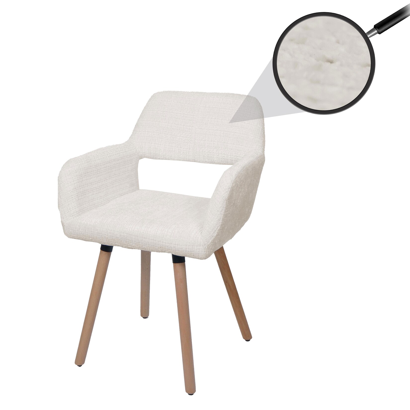Esszimmerstuhl MCW-A50 II, Stuhl Küchenstuhl Polsterstuhl, Holz Stoff/Textil Chenille (465g/m²) MVG ~ creme