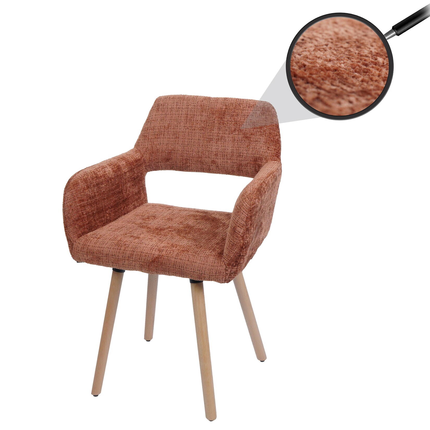 Esszimmerstuhl MCW-A50 II, Stuhl Küchenstuhl Polsterstuhl, Holz Stoff/Textil Chenille (465g/m²) MVG ~ terrakotta