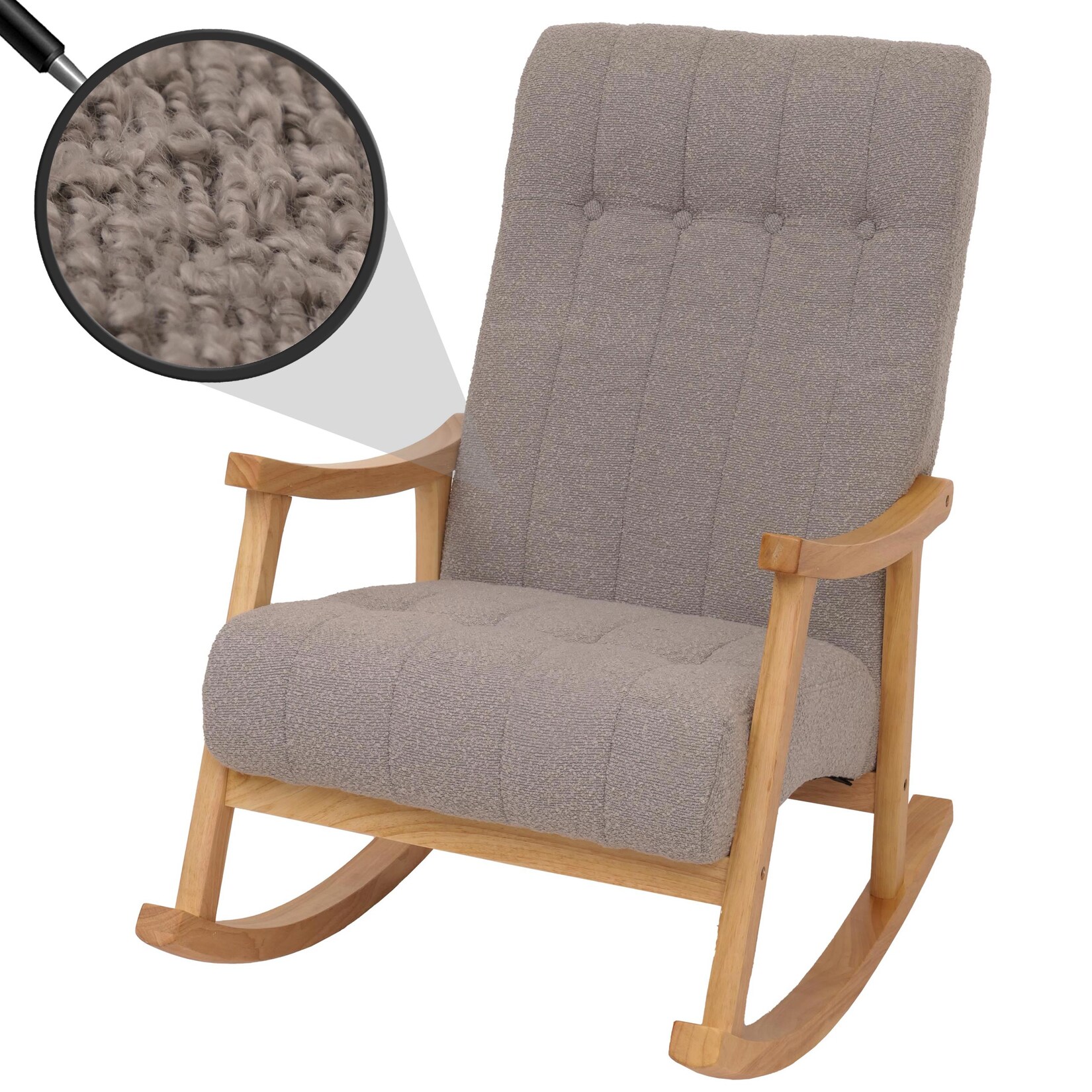 Schaukelstuhl MCW-K10, Relaxsessel, Holz MVG Stoff/Textil Bouclé (450g/m²) ~ grau, Gestell natur