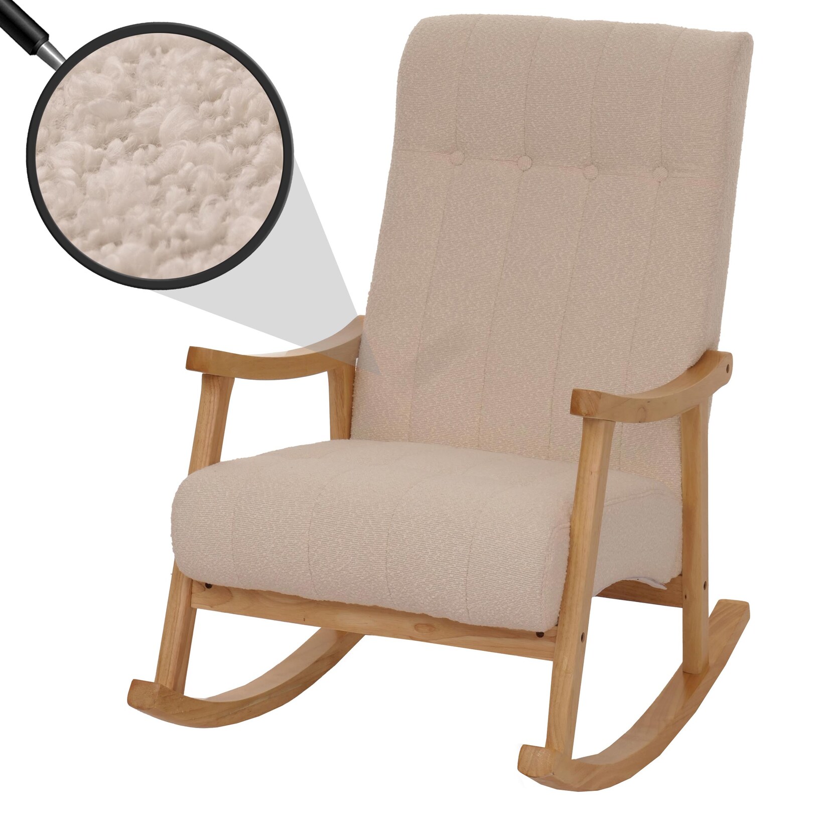 Schaukelstuhl MCW-K10, Relaxsessel, Holz MVG Stoff/Textil Bouclé (450g/m²) ~ beige, Gestell natur