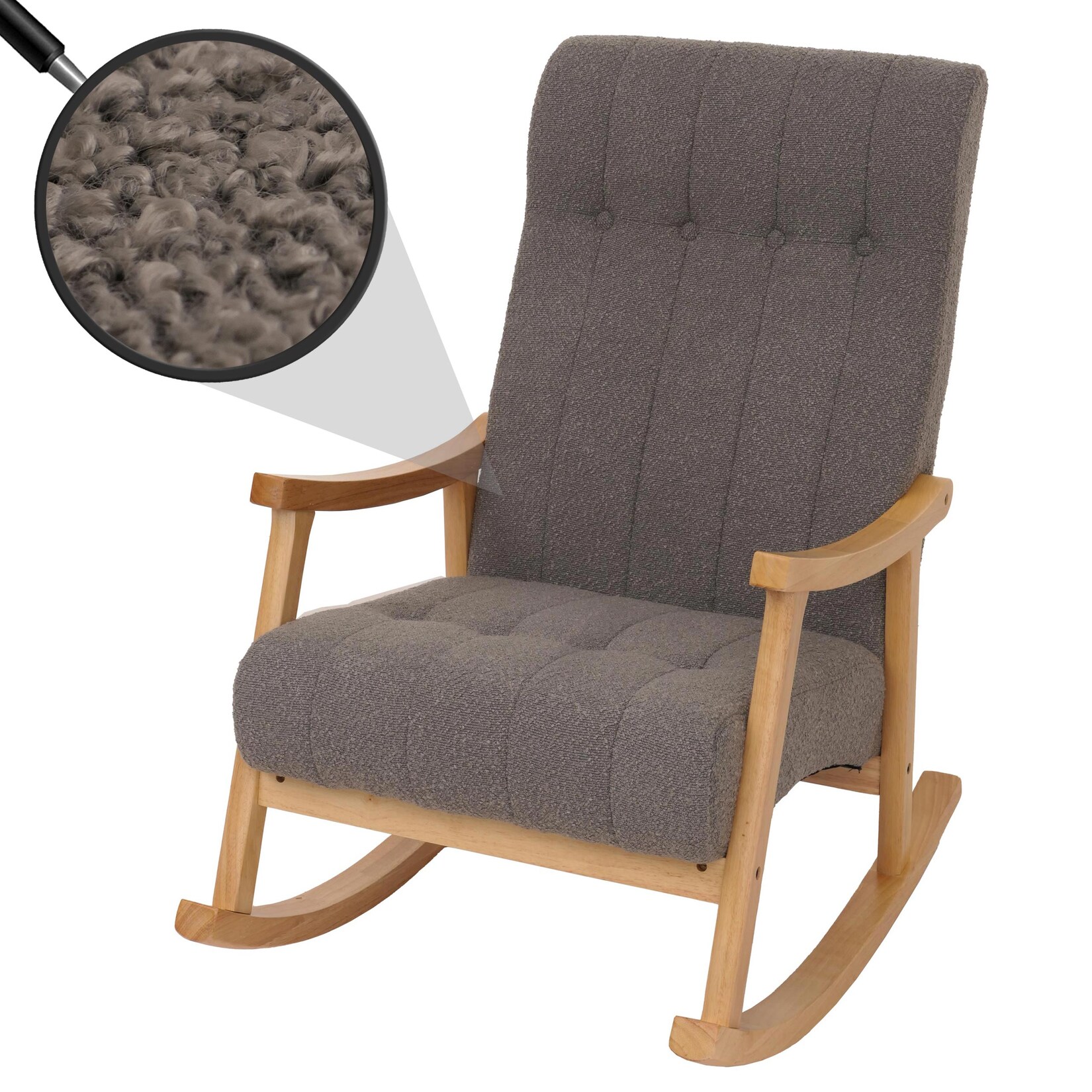 Schaukelstuhl MCW-K10, Relaxsessel, Holz MVG Stoff/Textil Bouclé (450g/m²) ~ dunkelgrau, Gestell natur