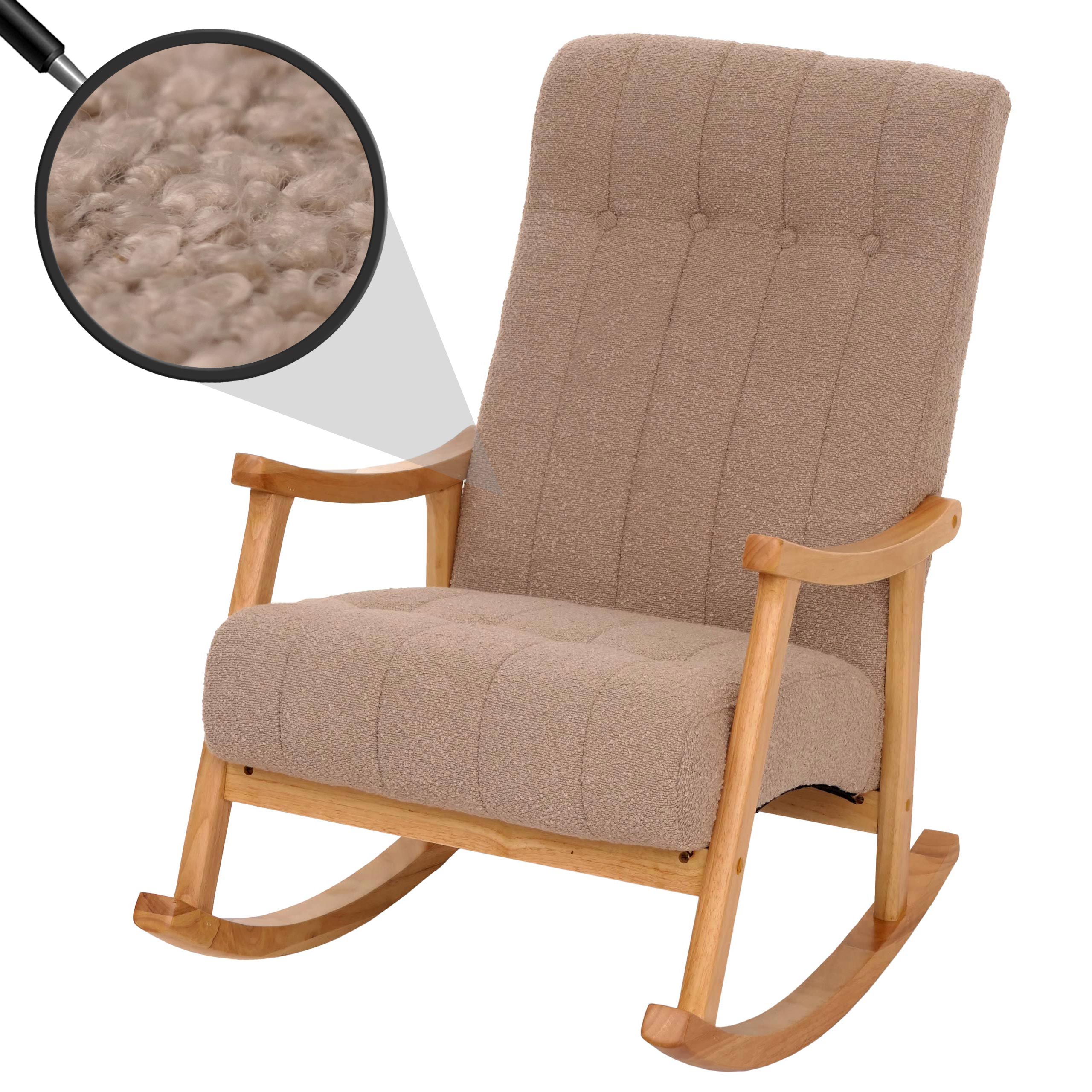 Schaukelstuhl MCW-K10, Relaxsessel, Holz MVG Stoff/Textil Boucl&eacute; (450g/m&sup2;) ~ taupe, Gestell natur - Bild 1