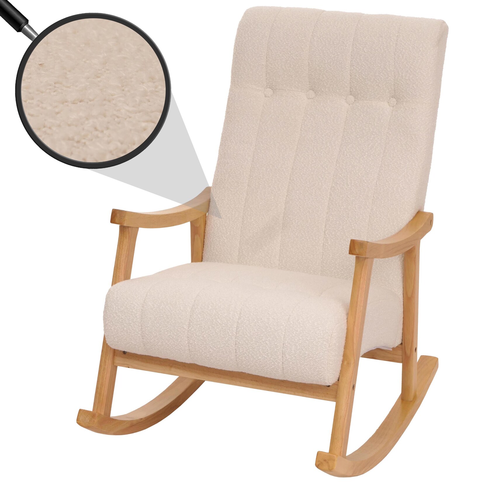Schaukelstuhl MCW-K10, Relaxsessel, Holz MVG Stoff/Textil Bouclé (450g/m²) ~ creme, Gestell natur