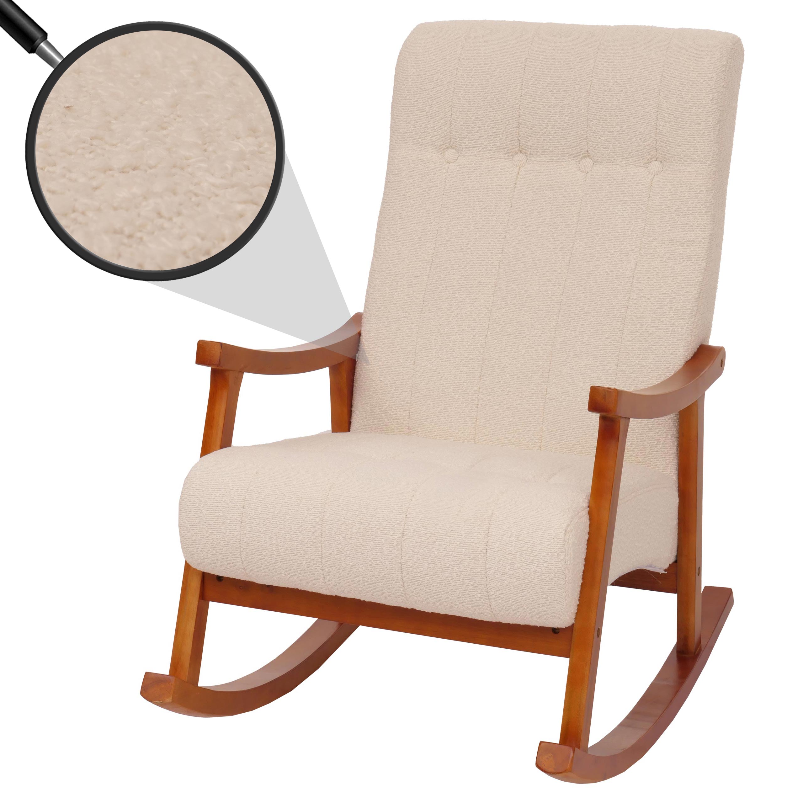 Schaukelstuhl MCW-K10, Relaxsessel, Holz MVG Stoff/Textil Boucl&eacute; (450g/m&sup2;) ~ creme, Gestell Walnuss-Optik - Bild 1