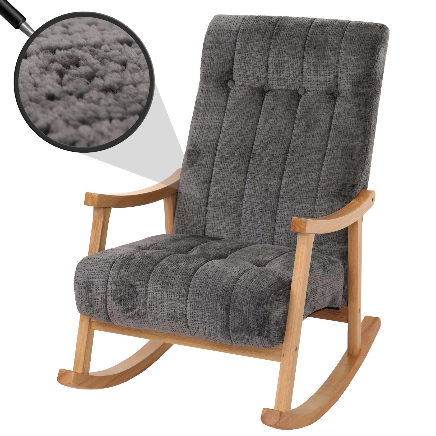 Schaukelstuhl MCW-K10, Relaxsessel, Holz MVG Stoff/Textil Chenille (465g/m²) ~ dunkelgrau, Gestell natur