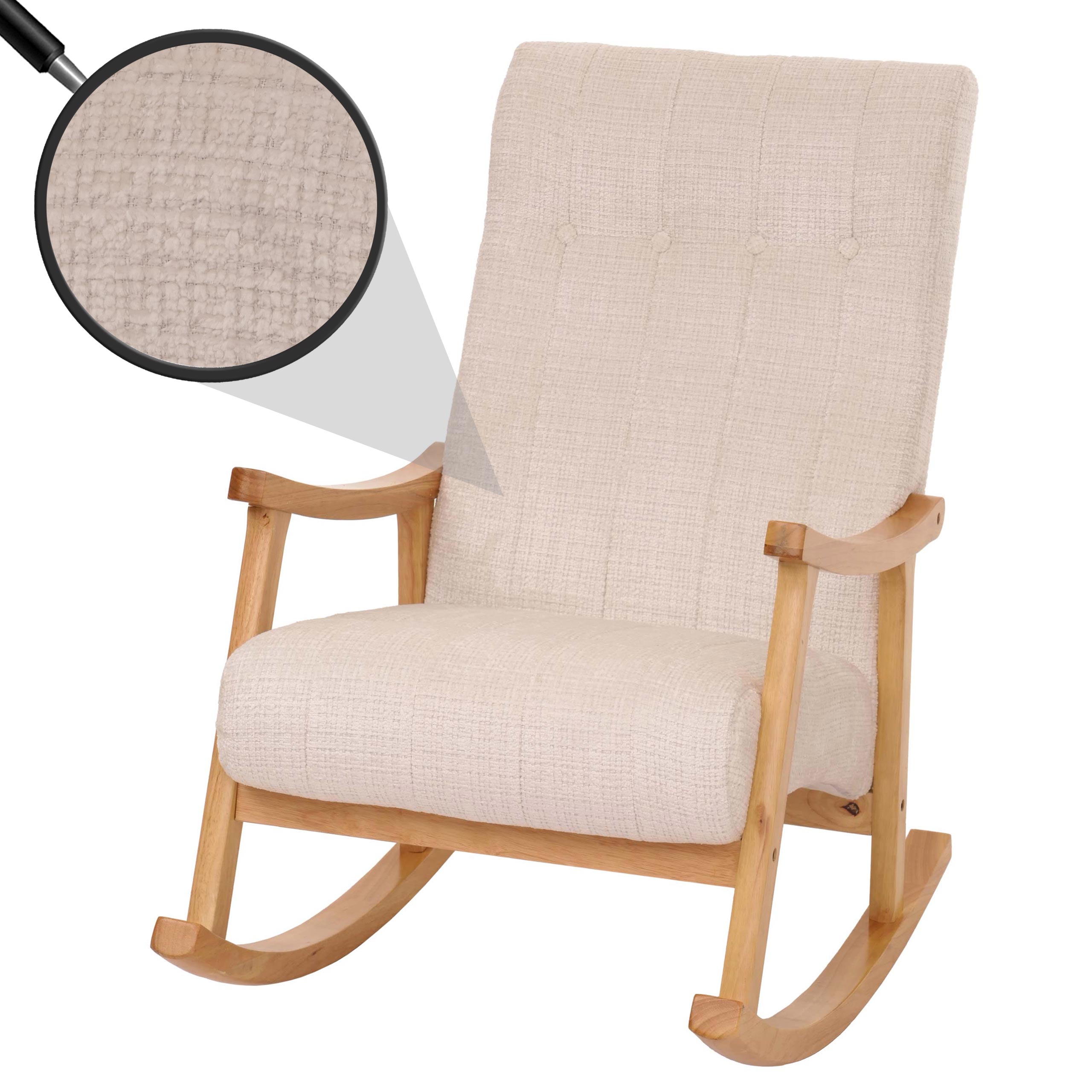 Schaukelstuhl MCW-K10, Relaxsessel, Holz MVG Stoff/Textil Chenille (465g/m&sup2;) ~ creme, Gestell natur - Bild 1