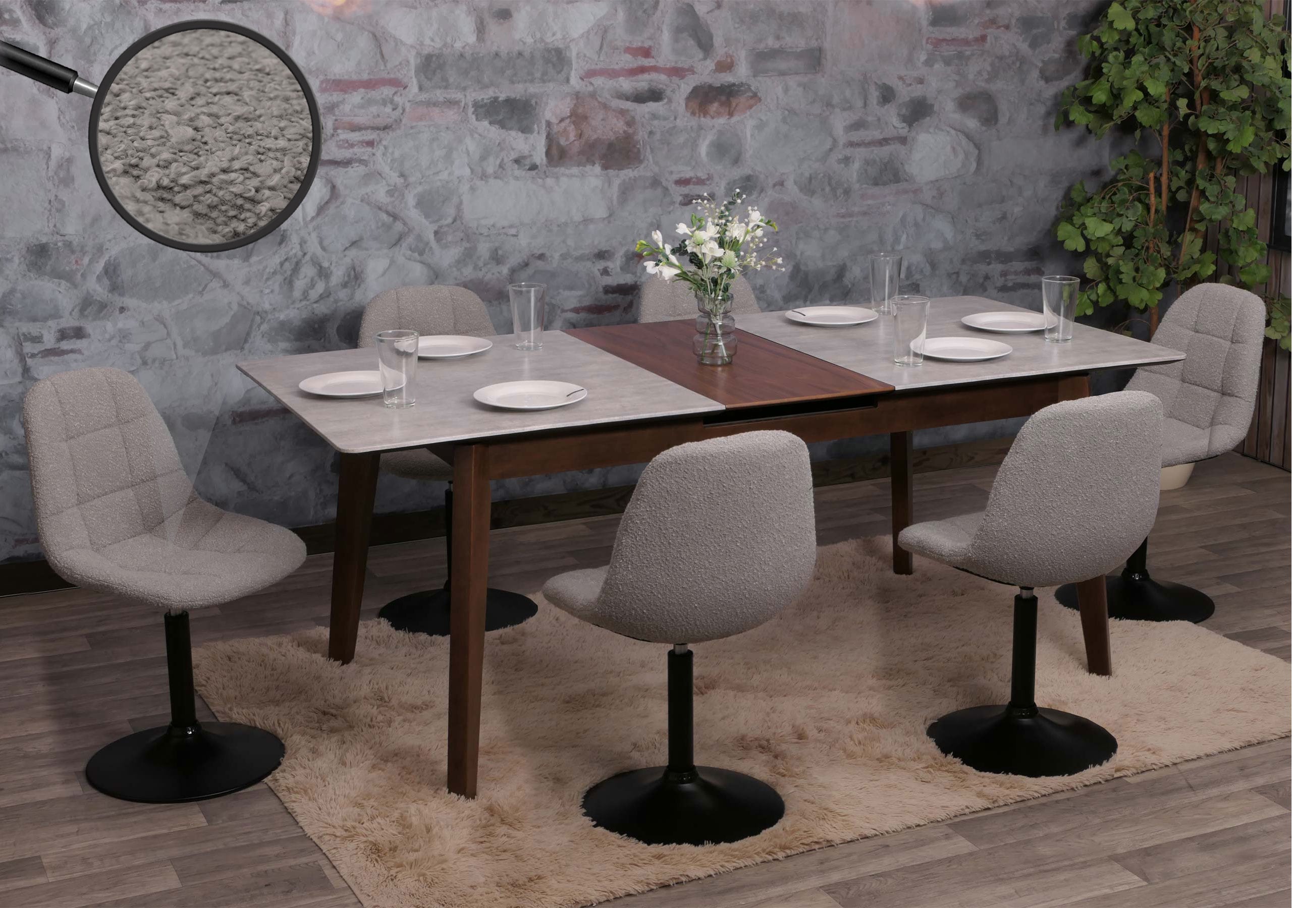 6er-Set Esszimmerstuhl MCW-A60, K&uuml;chenstuhl Stuhl Drehstuhl, Stahl MVG Stoff/Textil Boucl&eacute; (450g/m&sup2;) ~ grau - Bild 1