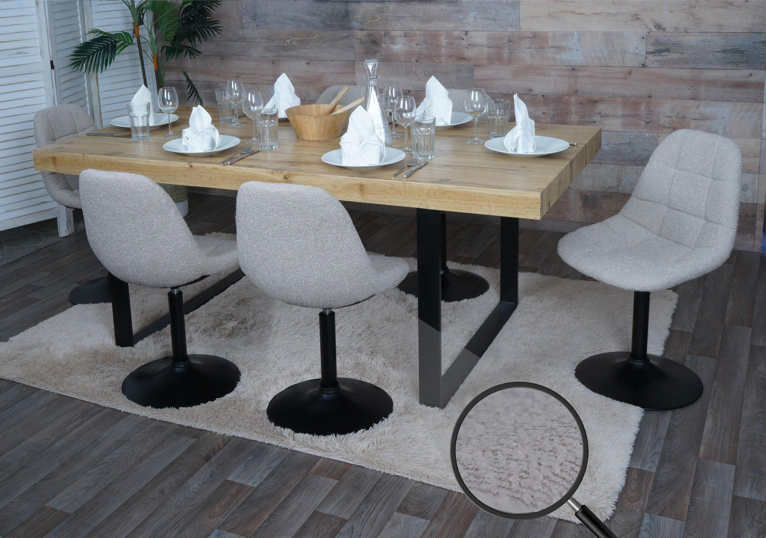 6er-Set Esszimmerstuhl MCW-A60, K&uuml;chenstuhl Stuhl Drehstuhl, Stahl MVG Stoff/Textil Boucl&eacute; (450g/m&sup2;) ~ taupe - Bild 1