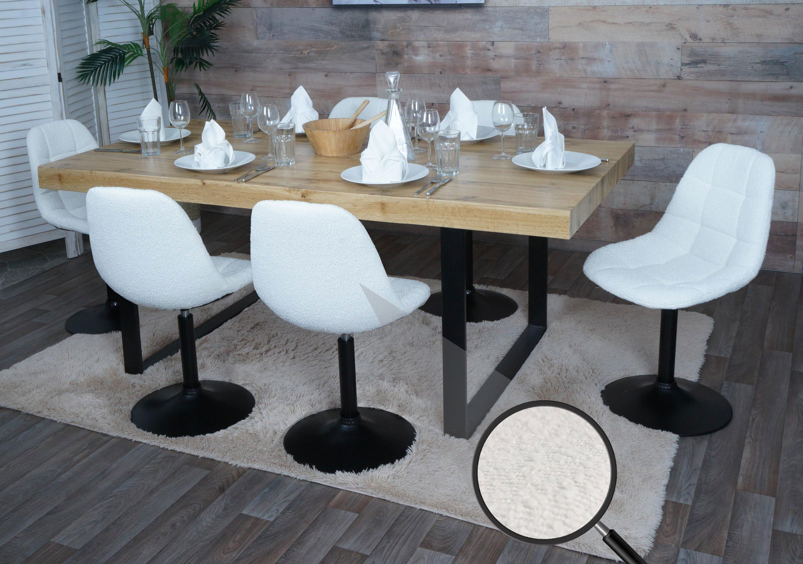 6er-Set Esszimmerstuhl MCW-A60, K&uuml;chenstuhl Stuhl Drehstuhl, Stahl MVG Stoff/Textil Boucl&eacute; (450g/m&sup2;) ~ creme - Bild 1