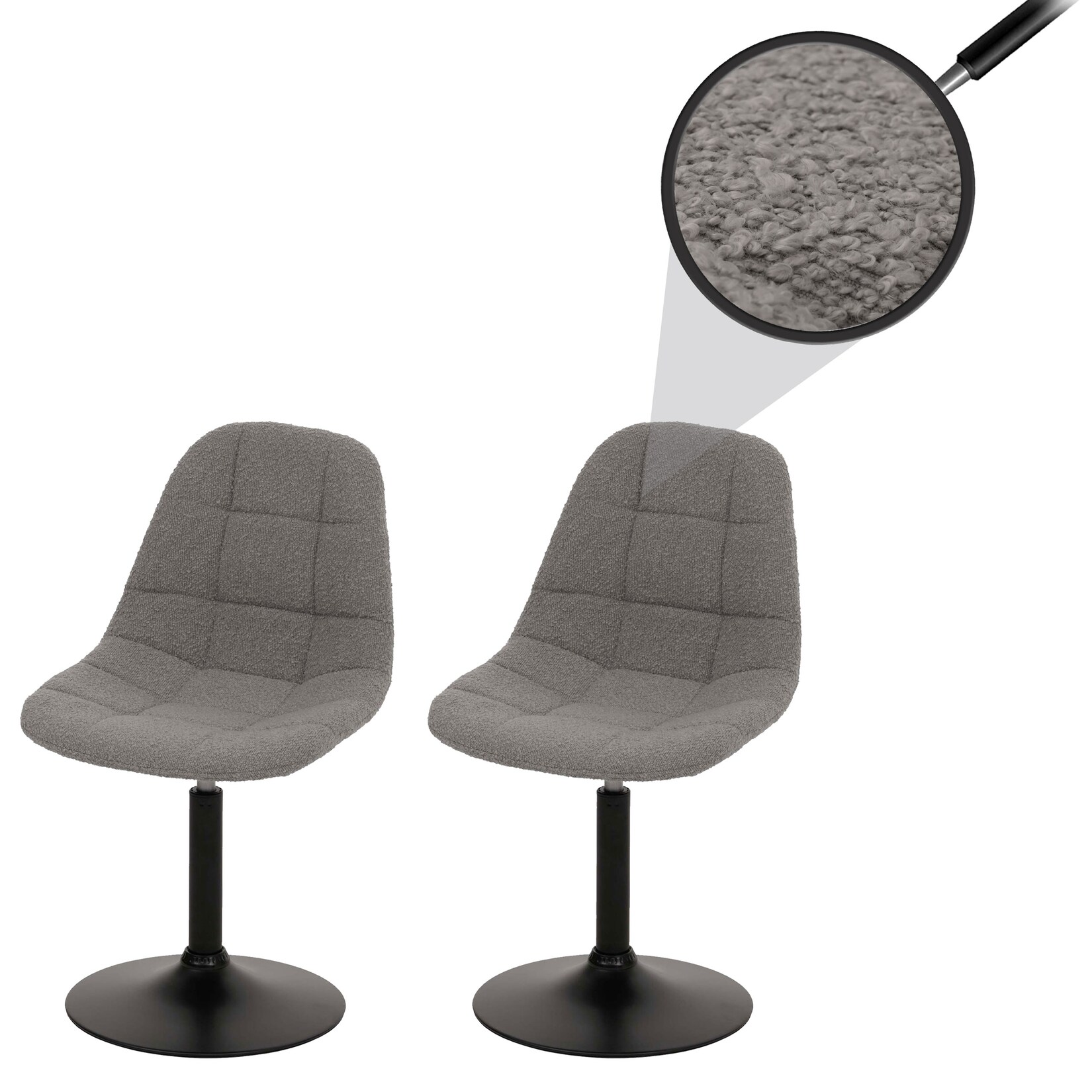 2er-Set Esszimmerstuhl MCW-A60, Küchenstuhl Stuhl Drehstuhl, Stahl MVG Stoff/Textil Bouclé (450g/m²) ~ grau