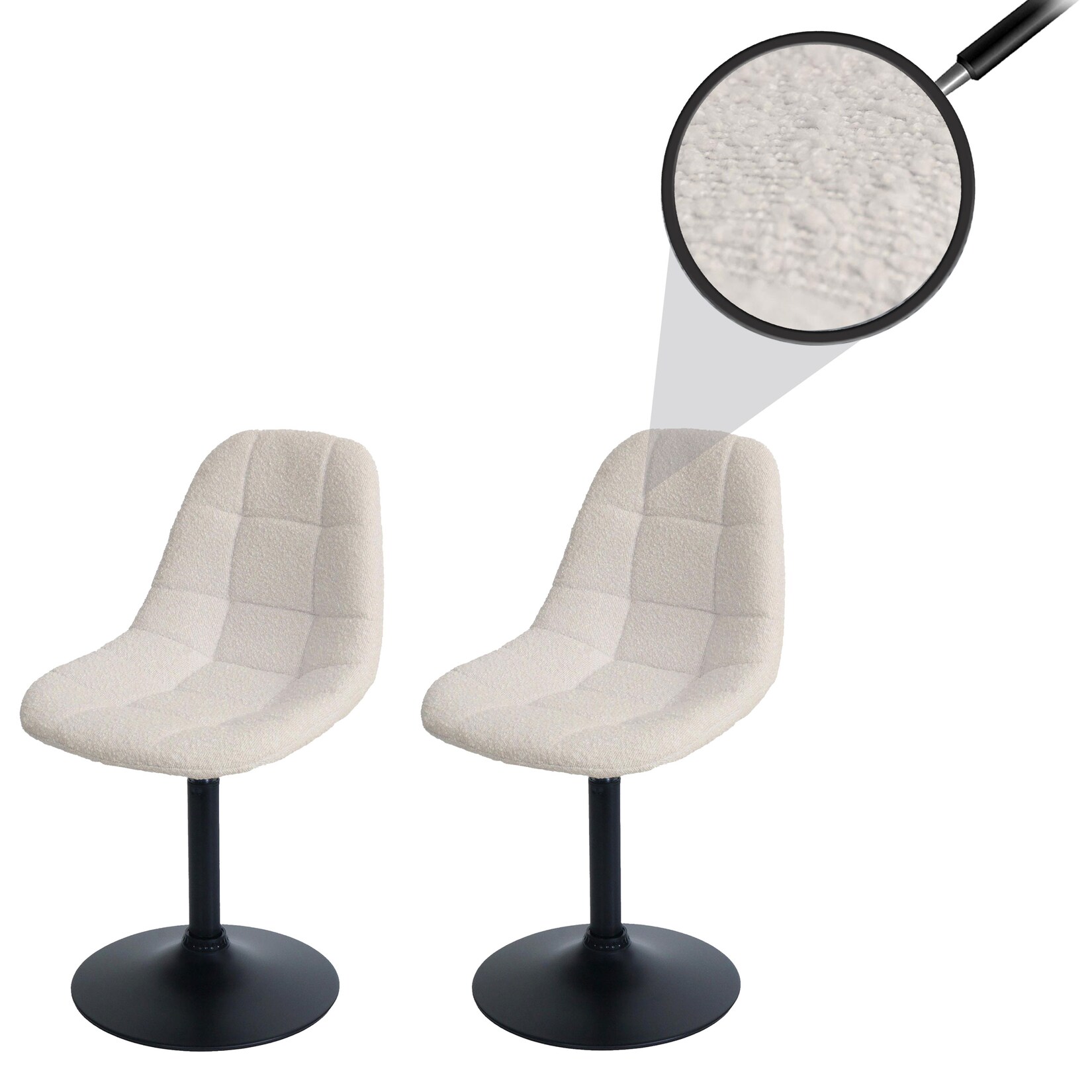 2er-Set Esszimmerstuhl MCW-A60, Küchenstuhl Stuhl Drehstuhl, Stahl MVG Stoff/Textil Bouclé (450g/m²) ~ beige