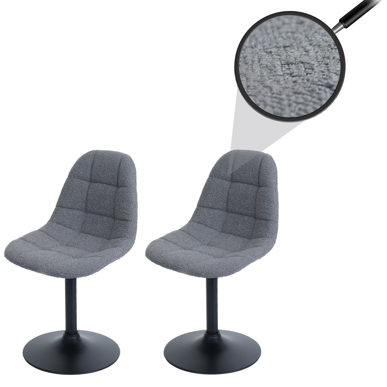 2er-Set Esszimmerstuhl MCW-A60, Küchenstuhl Stuhl Drehstuhl, Stahl MVG Stoff/Textil Bouclé (450g/m²) ~ dunkelgrau