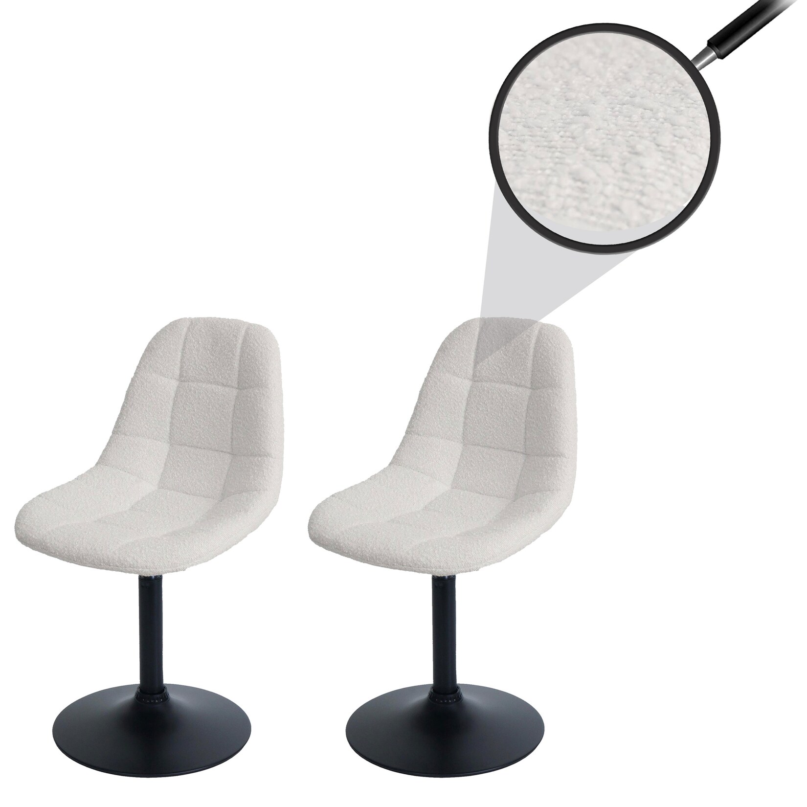2er-Set Esszimmerstuhl MCW-A60, Küchenstuhl Stuhl Drehstuhl, Stahl MVG Stoff/Textil Bouclé (450g/m²) ~ creme