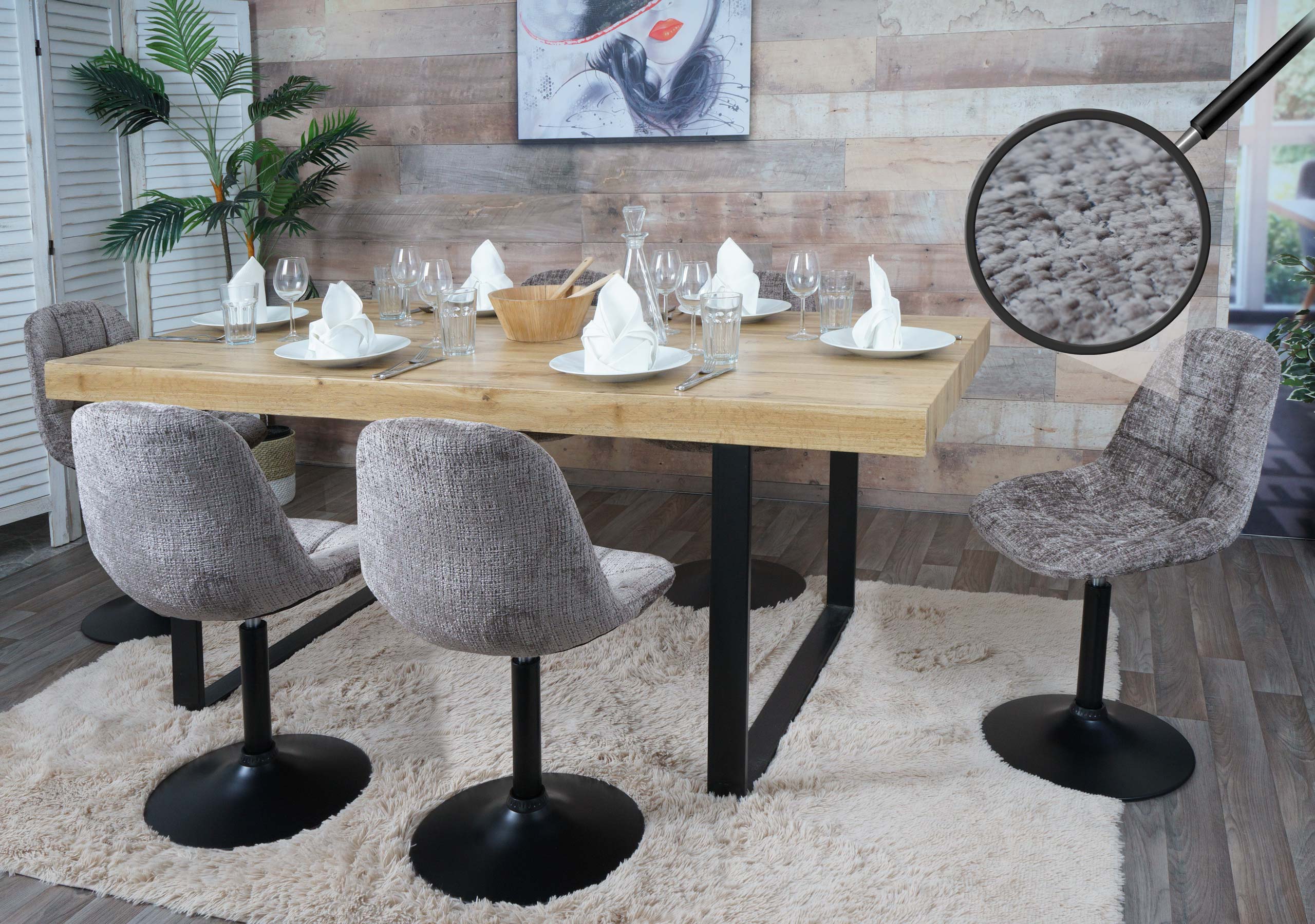 6er-Set Esszimmerstuhl MCW-A60, K&uuml;chenstuhl Stuhl Drehstuhl, Stahl MVG Stoff/Textil Chenille (465g/m&sup2;) ~ braun - Bild 1