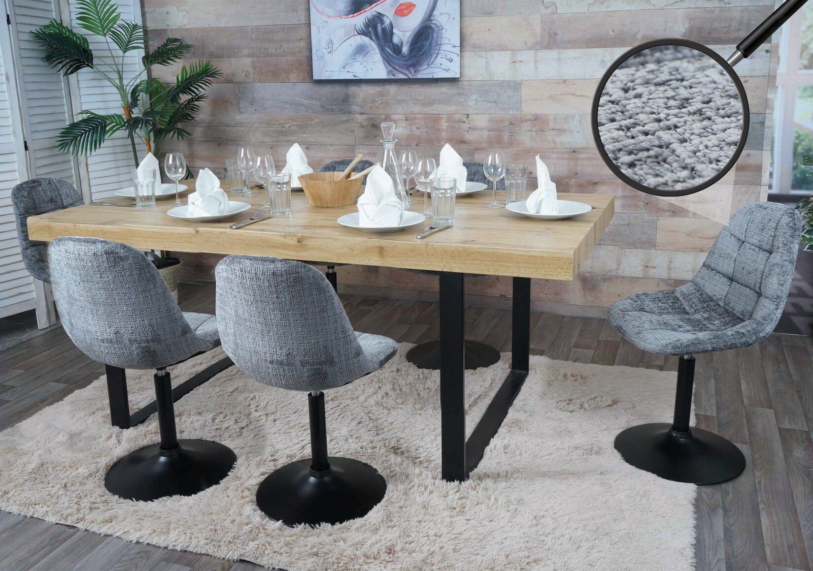 6er-Set Esszimmerstuhl MCW-A60, Küchenstuhl Stuhl Drehstuhl, Stahl MVG Stoff/Textil Chenille (465g/m²) ~ dunkelgrau