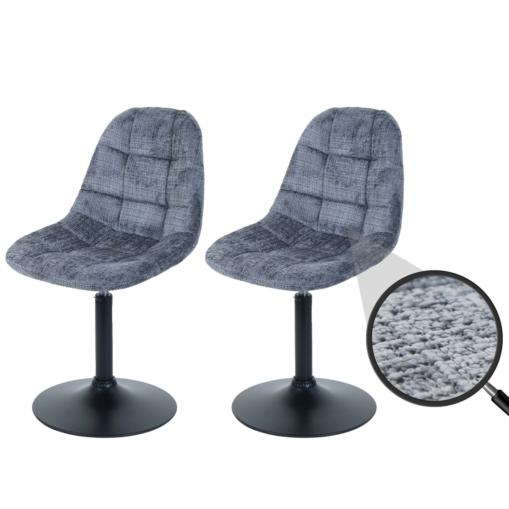 2er-Set Esszimmerstuhl MCW-A60, Küchenstuhl Stuhl Drehstuhl, Stahl MVG Stoff/Textil Chenille (465g/m²) ~ dunkelgrau