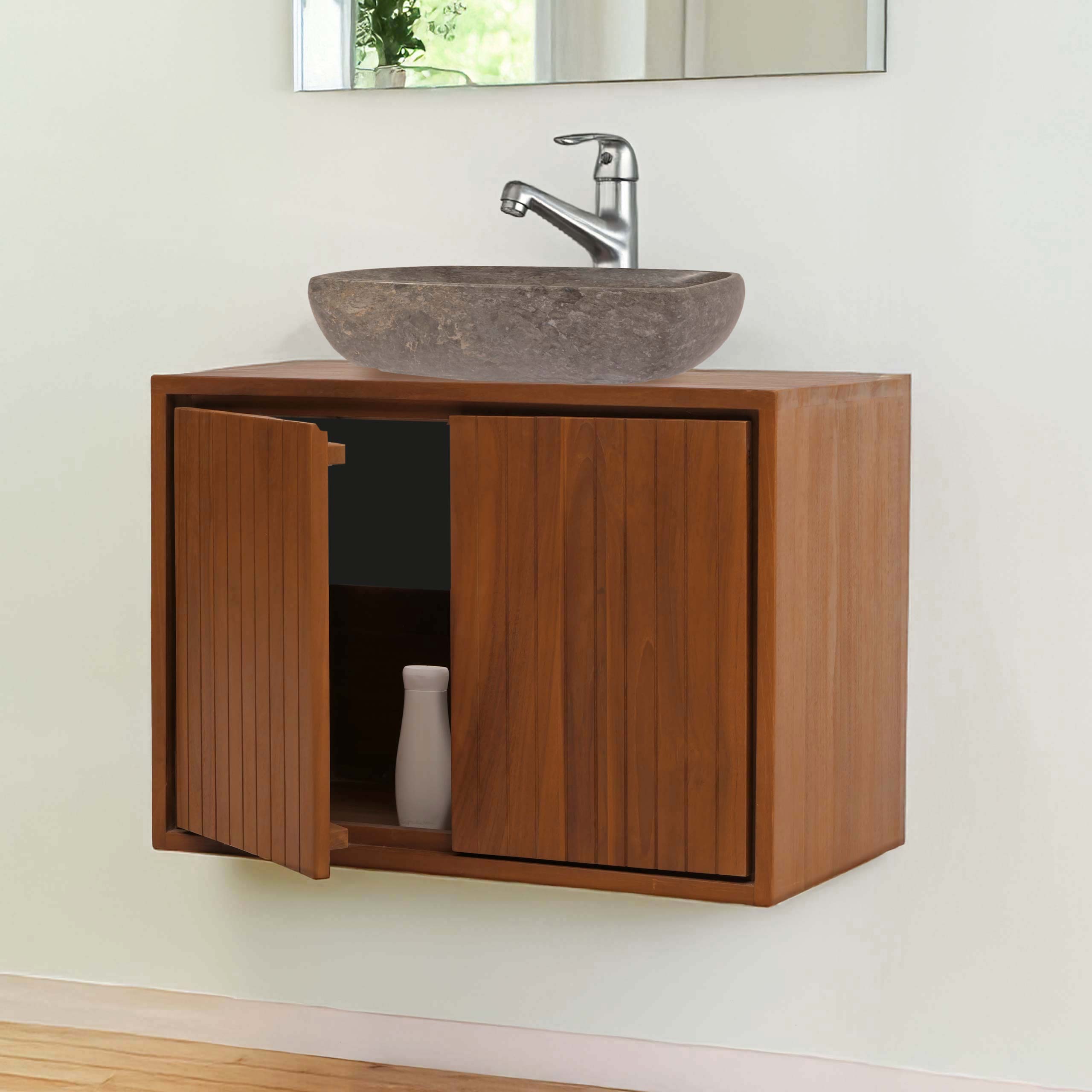 Teak-Waschbeckenunterschrank MCW-M91, Waschtisch Schrank, hochwertiges B-Grade-Teak (Kernholz, 20-30 Jahre), 50x70x40cm - Bild 1