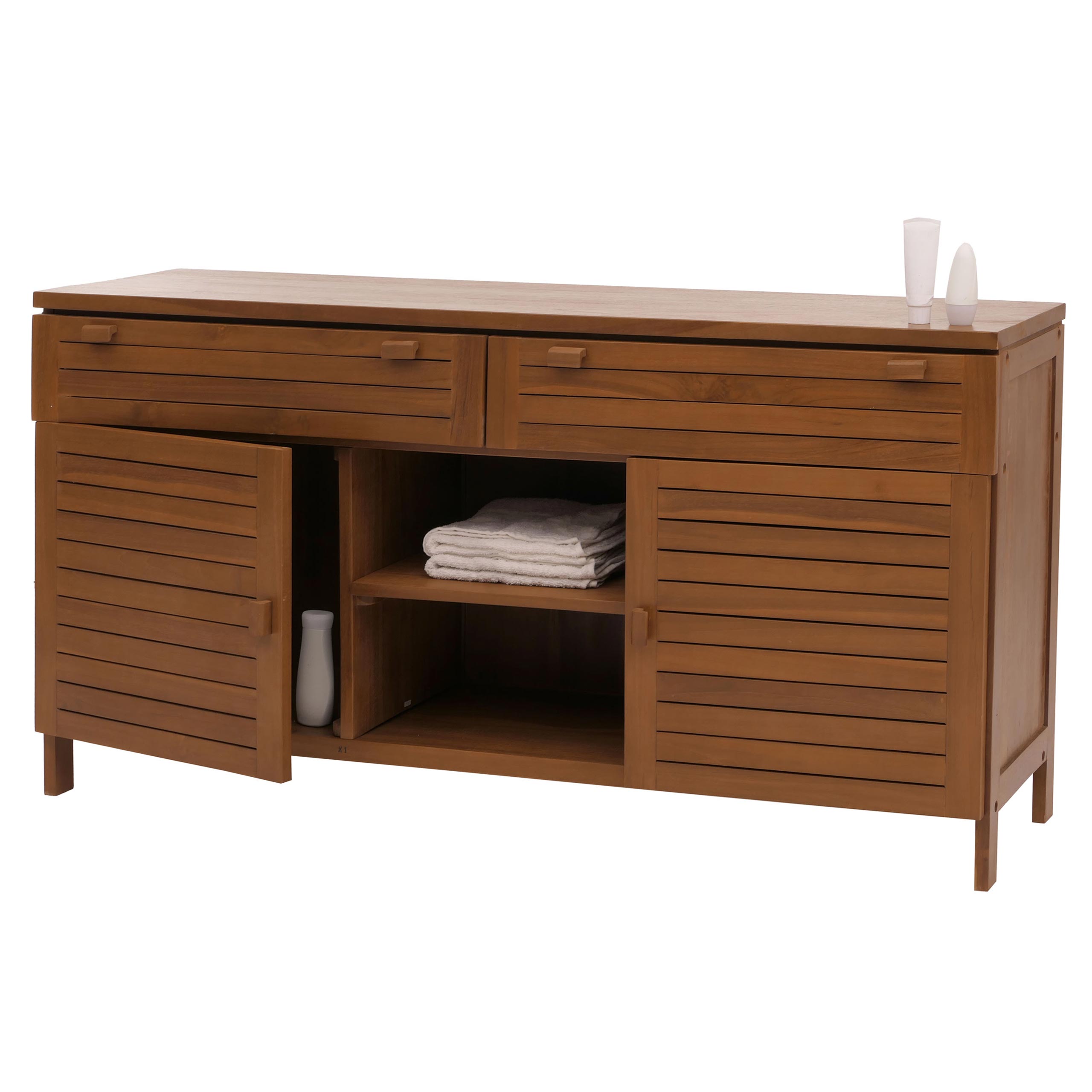 Teak-Waschbeckenunterschrank MCW-M87, Waschtisch Schrank, hochwertiges B-Grade-Teak (Kernholz, 20-30 Jahre), 80x150x40cm - Bild 1