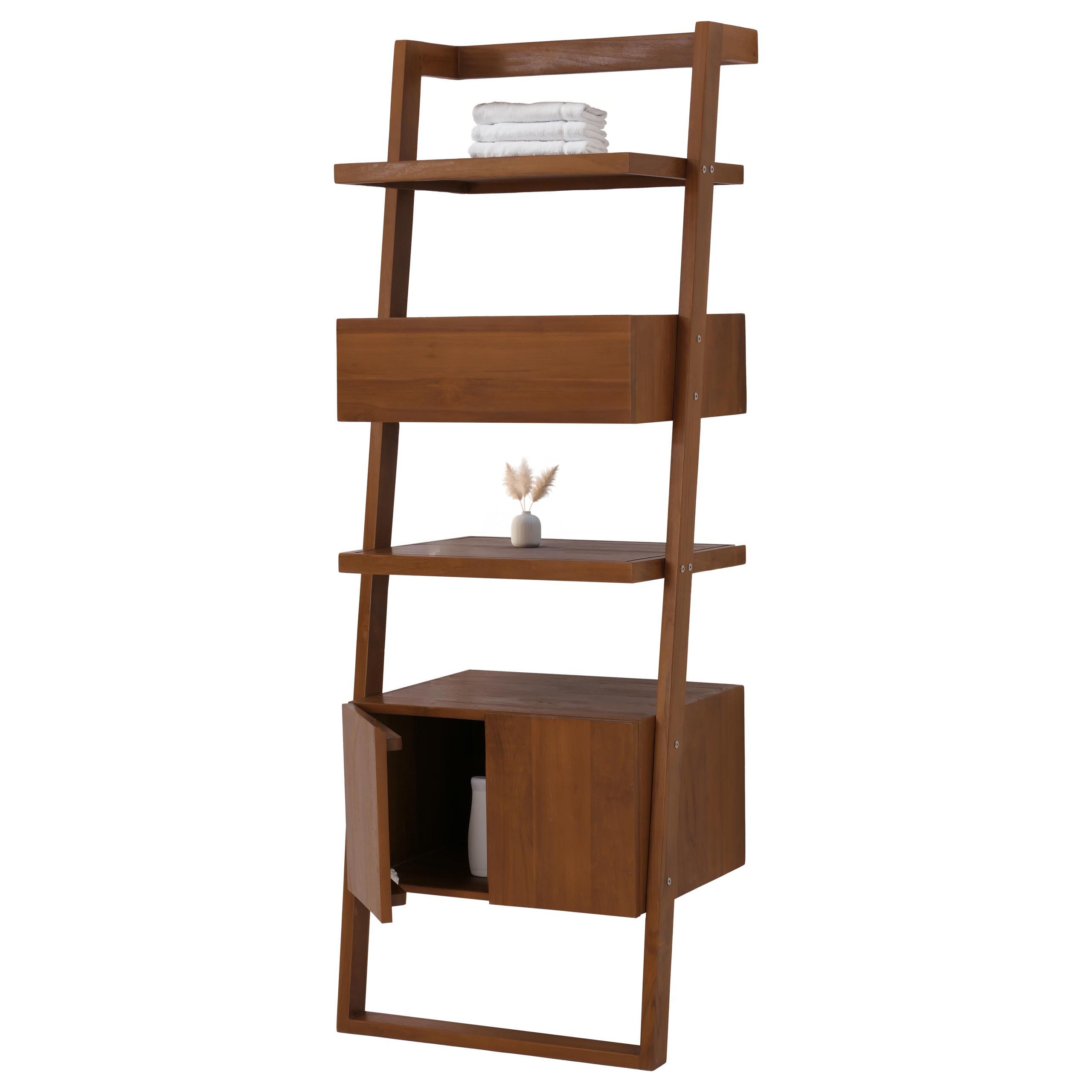 Teak-Leiterregal MCW-M86, Badschrank Badregal Badezimmer, hochwertiges B-Grade-Teak (Kernholz, 20-30 Jahre), 170x60x45cm - Bild 1