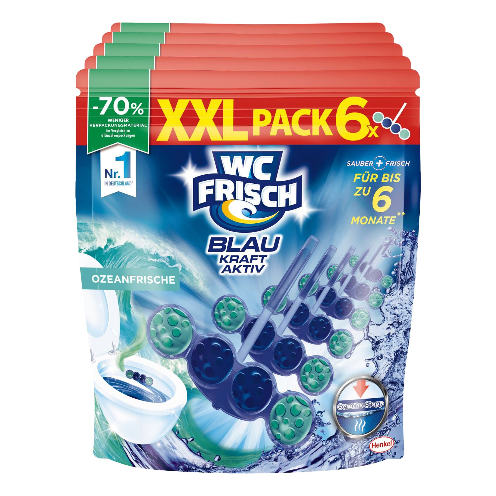 WC Frisch Duftsp&uuml;ler Kraft Aktiv Ozeanfrische 6 x 50 g, 5er Pack - Bild 1