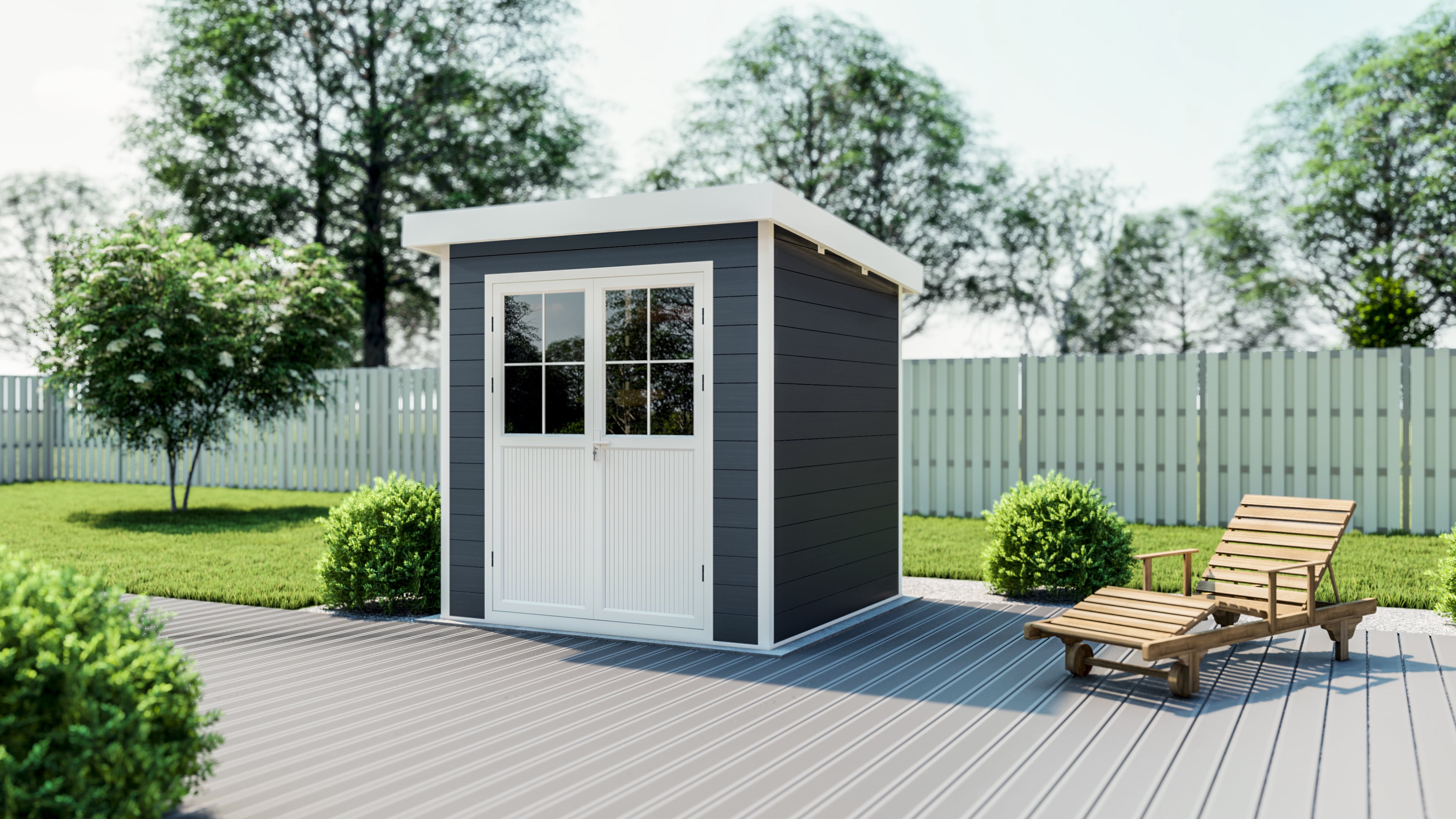 WPC-Gartenhaus S mit Flachdach anthrazit/wei&szlig; FSC100% - Bild 1