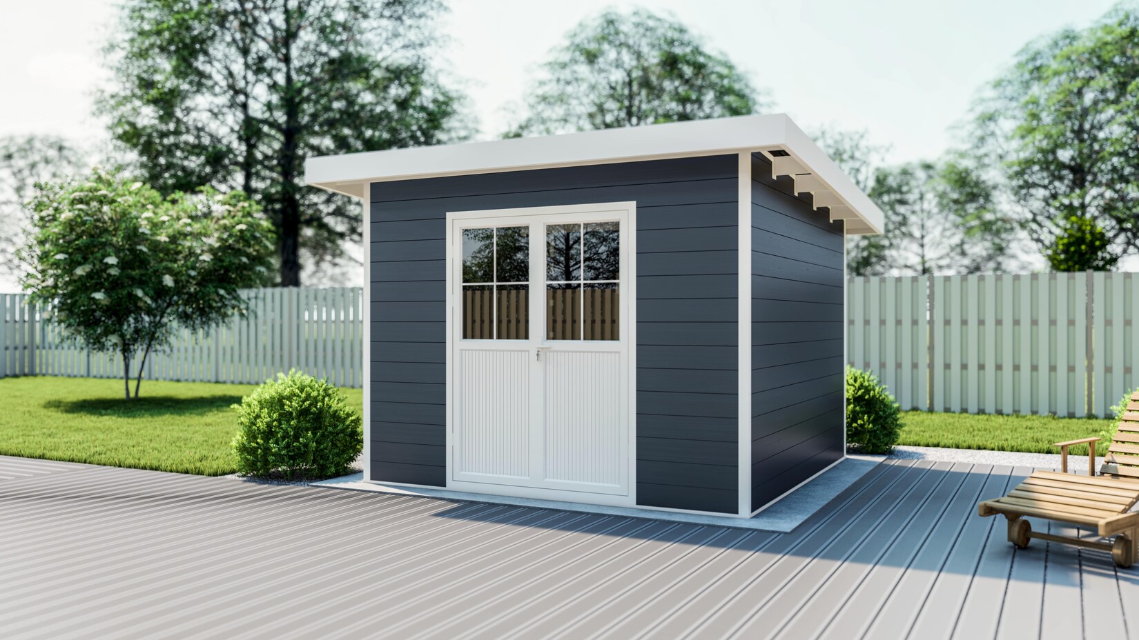 Vorbestellung: WPC-Gartenhaus M mit Flachdach anthrazit/weiß FSC100% Verfügbar ab 15.07.2025