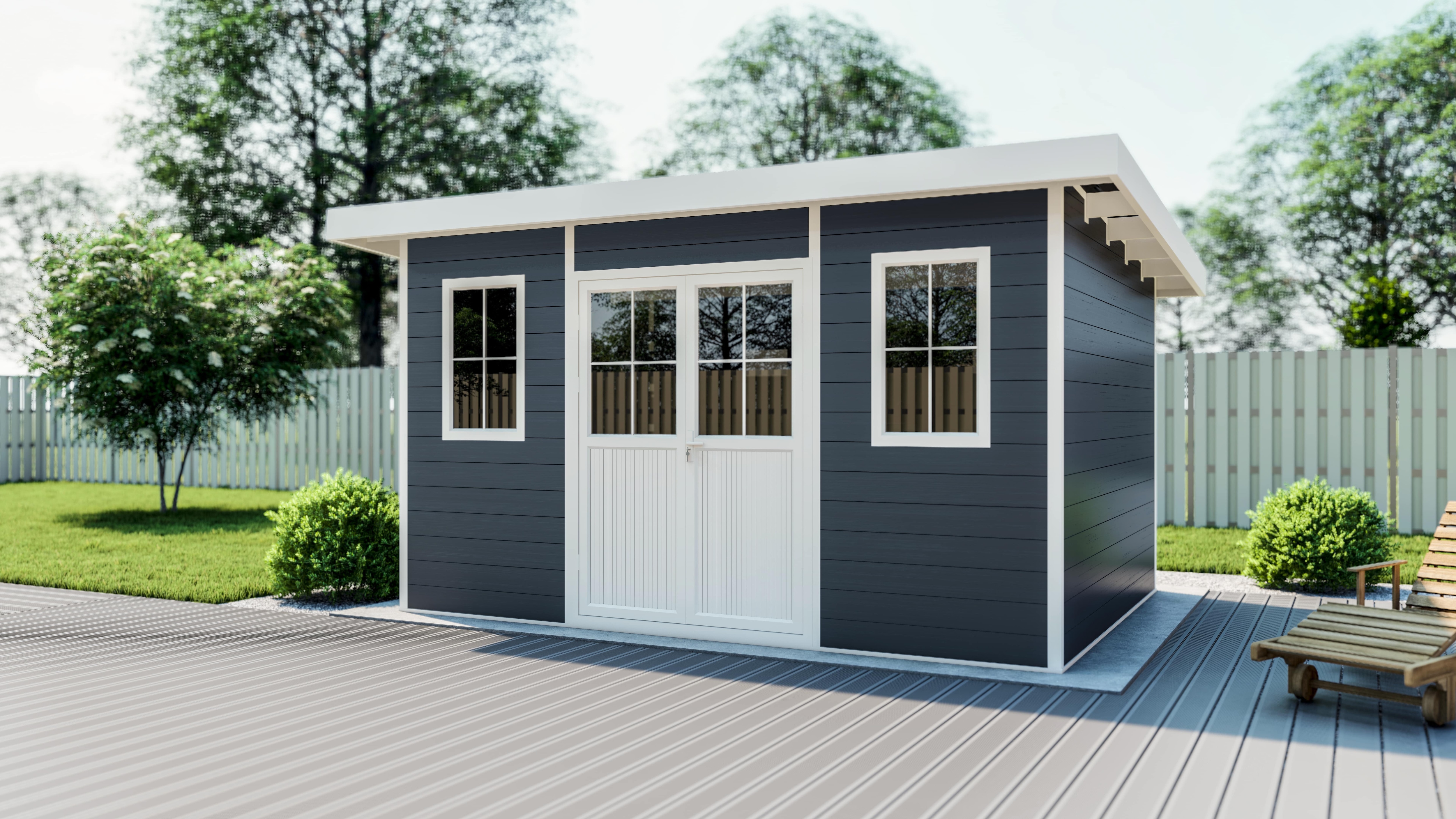 Vorbestellung: WPC-Gartenhaus L mit Flachdach anthrazit/wei&szlig; FSC100% | Verf&uuml;gbar ab 15.07.2025 - Bild 1
