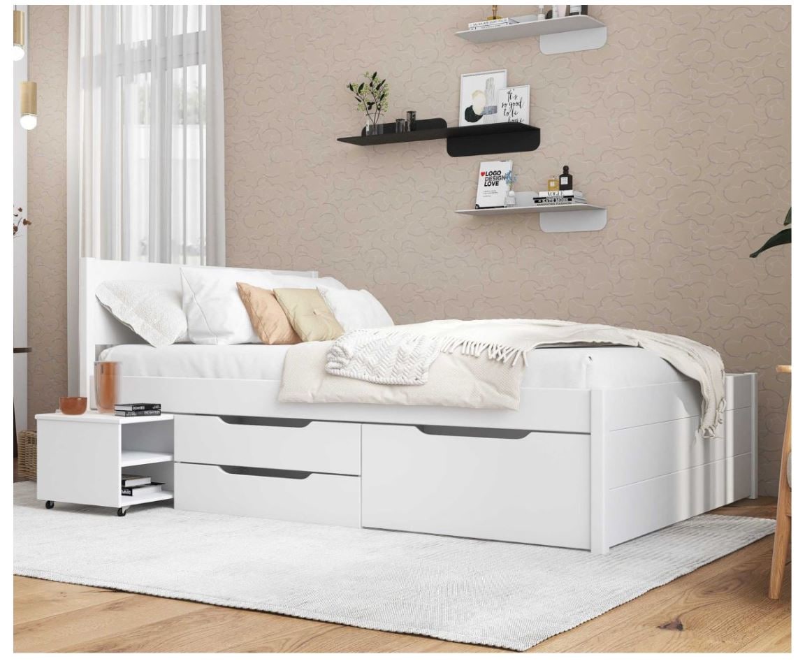 Inter Link Bett mit Stauraum Efetivo inkl. Nachtkommode und Lattenrost 140x200 cm - Bild 1