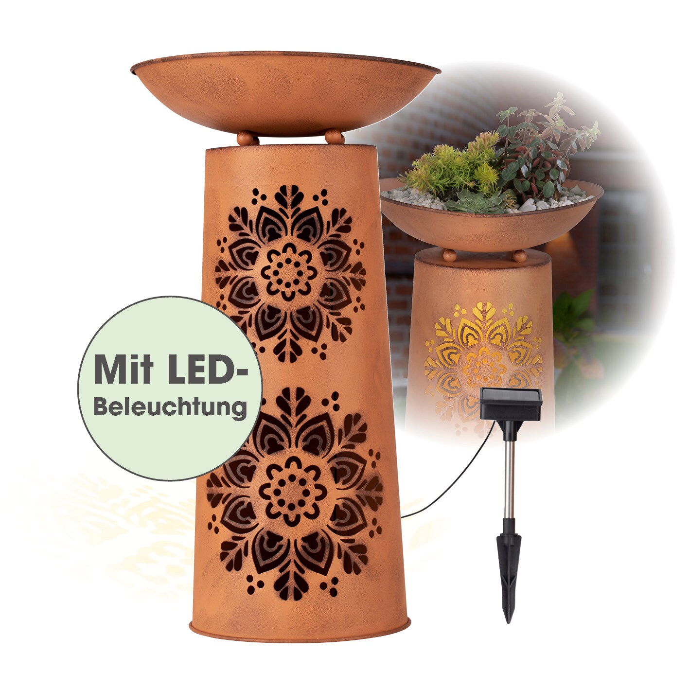 EASYmaxx LED-Dekosäule Rost-Optik Mandala rund | 04067522060901