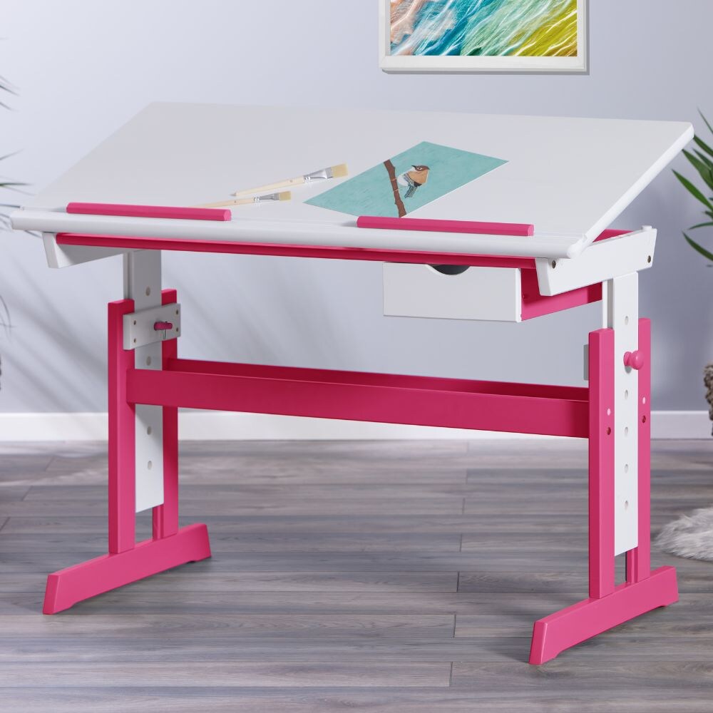 Inter Link Schreibtisch Pijii – Kiefer Massivholz – weiss/pink lackiert | 04010340983549