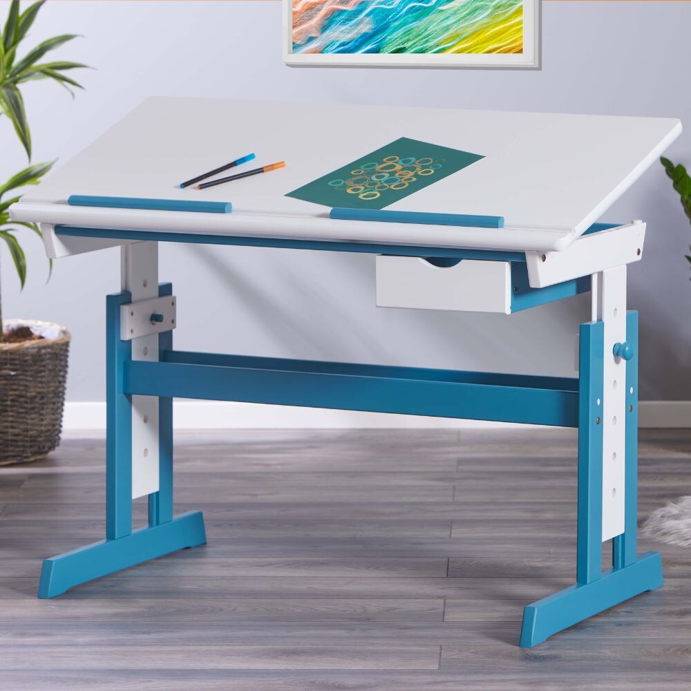 Inter Link Schreibtisch Pijii – Kiefer Massivholz – weiss/blau lackiert | 04010340803625