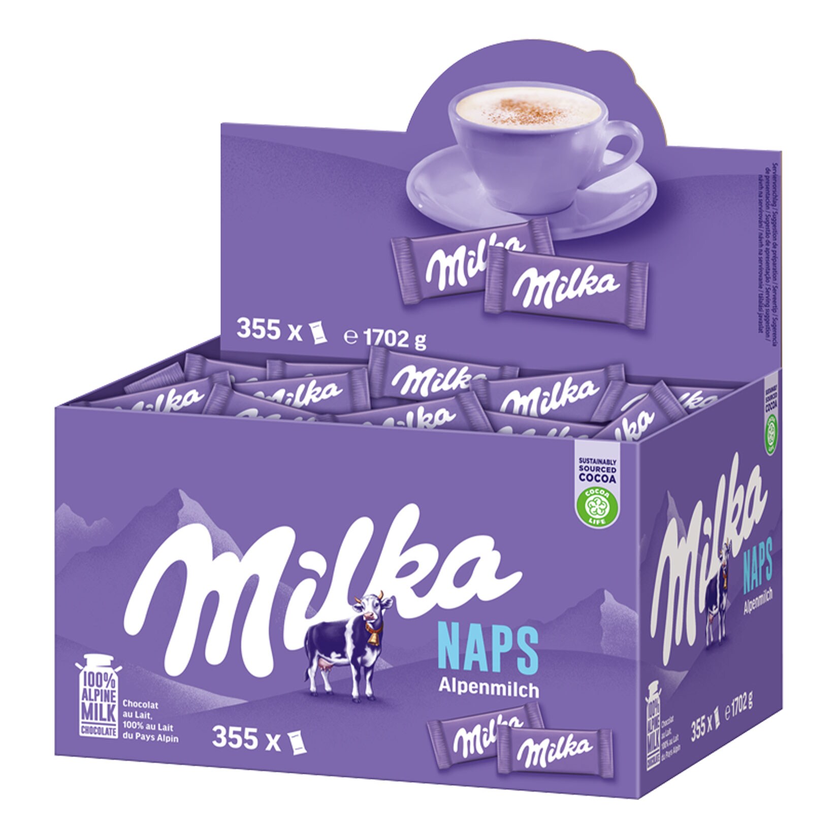 Milka Naps Mini- Schokoladentafeln Alpenmilch 1,702 kg Vorratsbox - Bild 1
