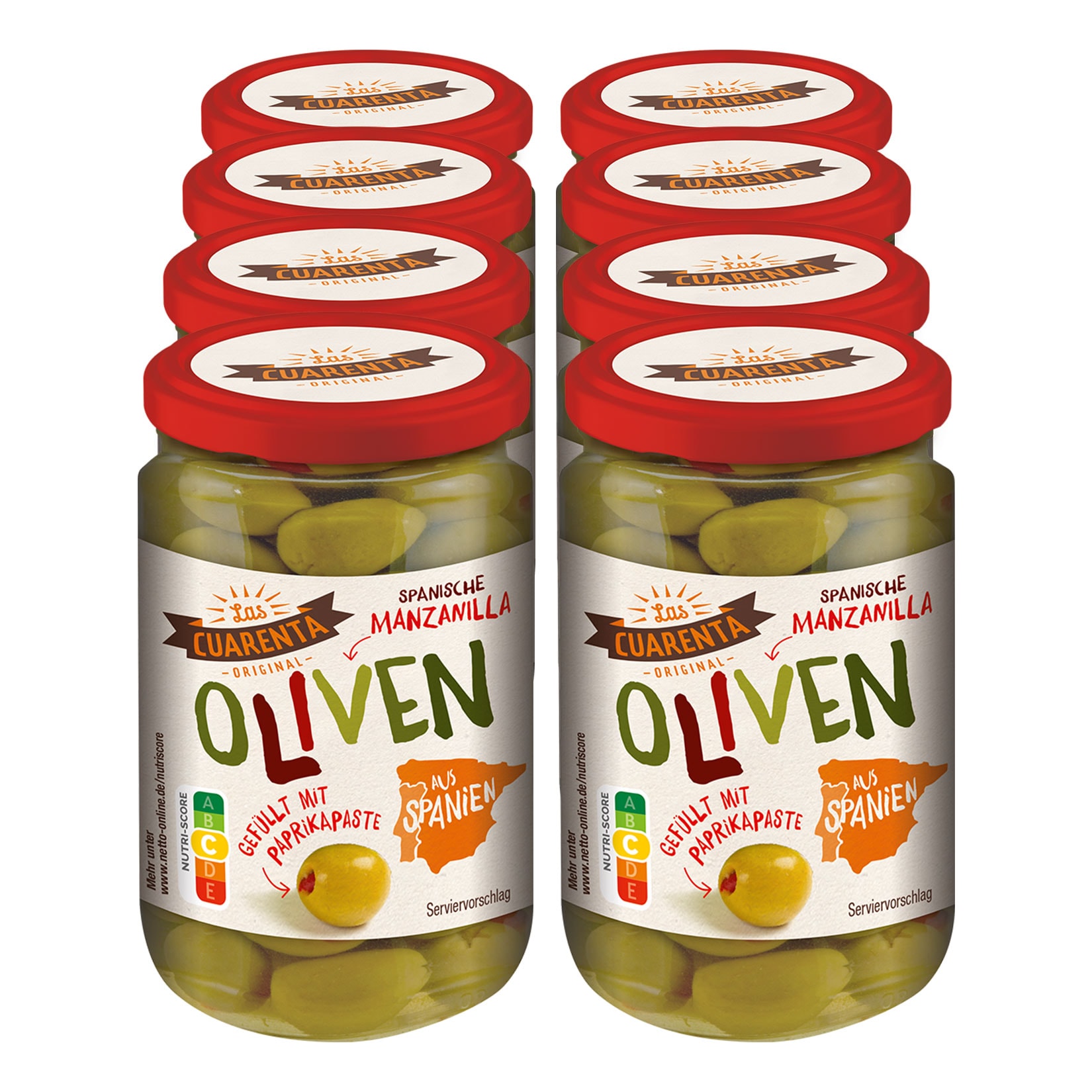 Las Cuarenta Oliven mit Paprikapaste 340 g Abtropfgewicht 200 g, 8er Pack - Bild 1