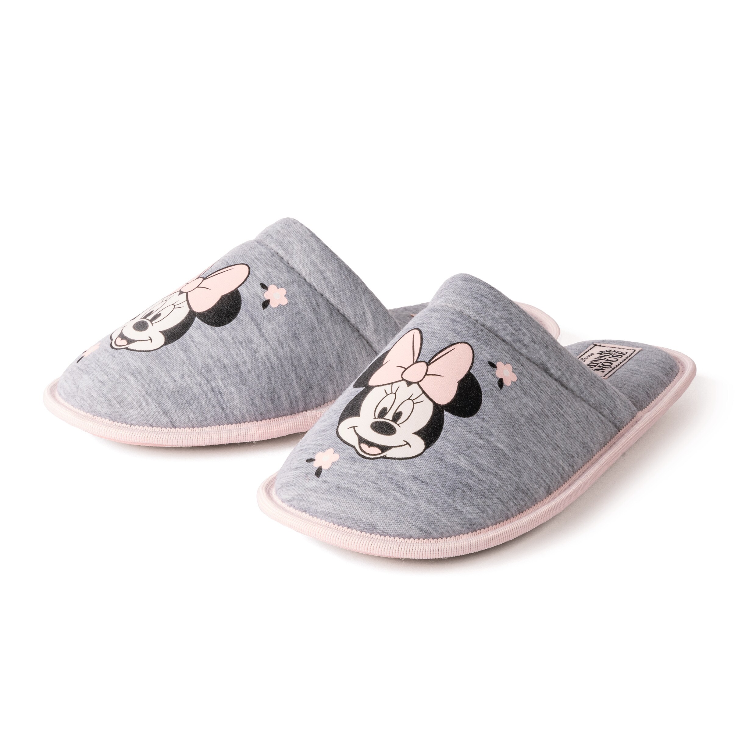 Damen und Herren Lizenz Pantoletten - Grau Melange/Rosa mit Minnie Druck - Gr. 36/37 - Bild 1