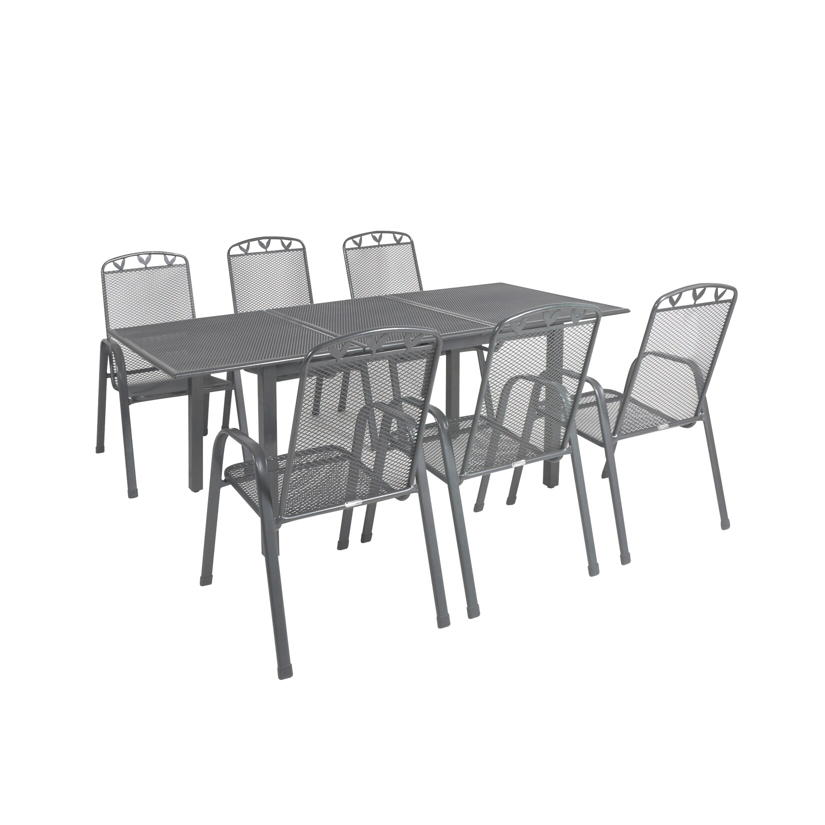 greemotion Ausziehtisch Set, wetterfester Stahl, 6 Stühle, höhenverstellbare Füße, für Garten, Terrasse, Balkon, grau | 04005437070134
