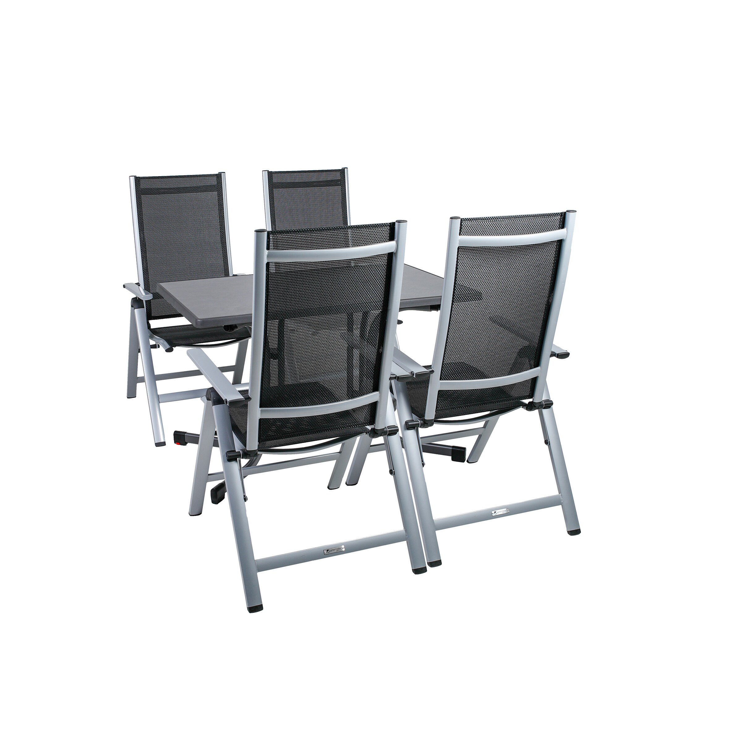 Klappm&ouml;bel-Set 5-teilig, 4 Klappsessel und 1 Klapptisch, wetterfestes Aluminium, Textilene, pulverbeschichtet, mit Niveauregulierung, f&uuml;r Garten, Terrasse, Balkon, silber/schwarz, anthrazit/Schiefer Dekor - Bild 1