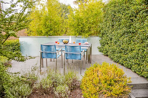 Gartenm&ouml;bel-Set Boston 3, 5-teilig, Edelstahl, rechteckiger Tisch, Stapelst&uuml;hle, Textilene-Ropes, blau, f&uuml;r Terrasse und Wintergarten - Bild 1