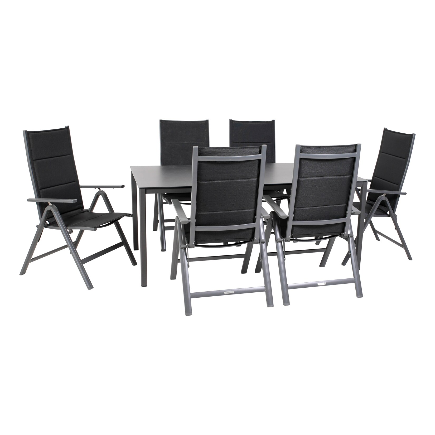 Gartenmöbel-Set Grenada 5, 7-teilig, rechteckiger Tisch, Klappsessel, Aluminium, Textilene, schwarz, für Garten, Terrasse, Wintergarten | 04005437296640