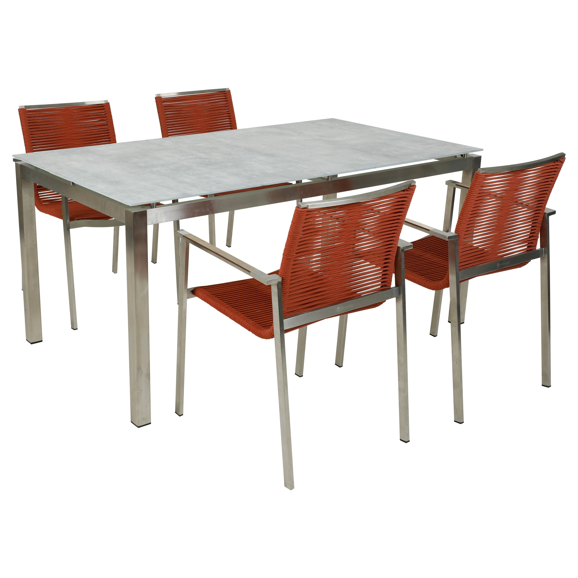 Gartenm&ouml;bel-Set Sydney 9, 5-teilig, rechteckiger Tisch, Stapelst&uuml;hle, Edelstahl, Textilene, rot, Glas-Keramik-Tischplatte, f&uuml;r Garten, Terrasse, Wintergarten - Bild 1